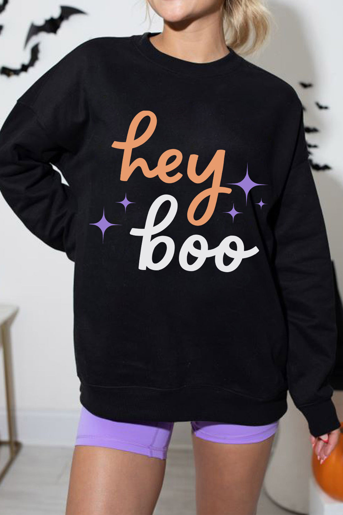 Black Hey Boo Halloween Sweatshirt