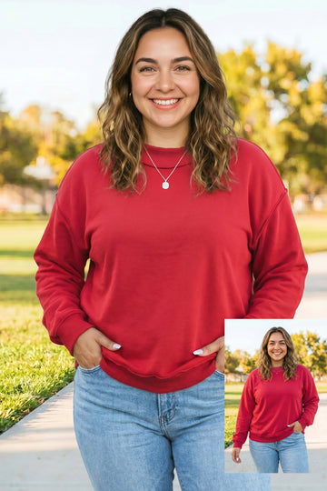Racing Red Exposed Seam Detail Reversible Double Wear Plus Size Sweatshirt