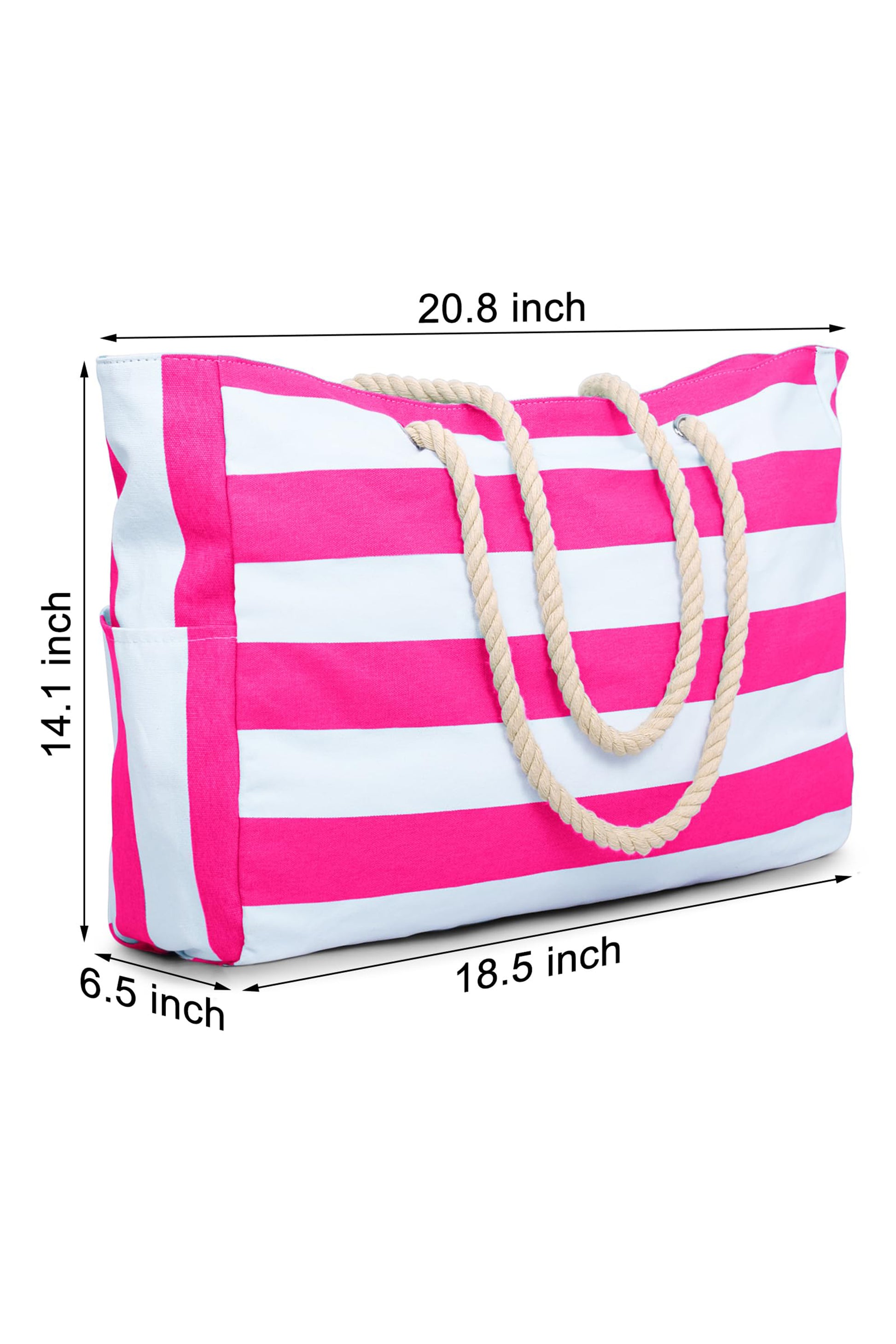 Rose Red Striped Waterproof Canvas Large Capacity Tote Bag