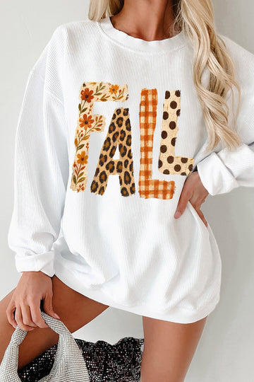 White Fall Letter Pattern Graphic Customized Corded Sweatshirt
