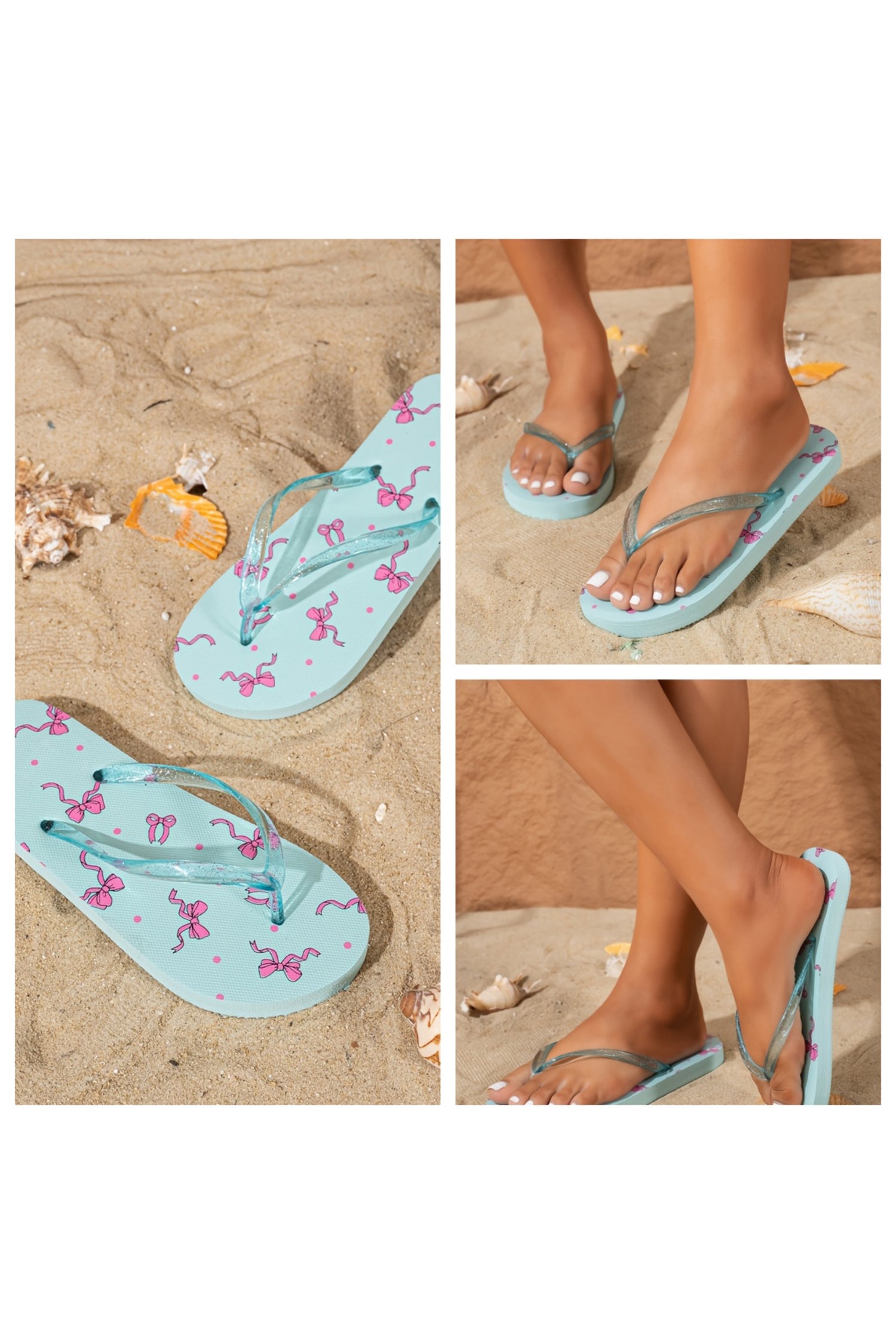 Iceland Blue Bow Printed Clear Jelly Straps Flip Flops
