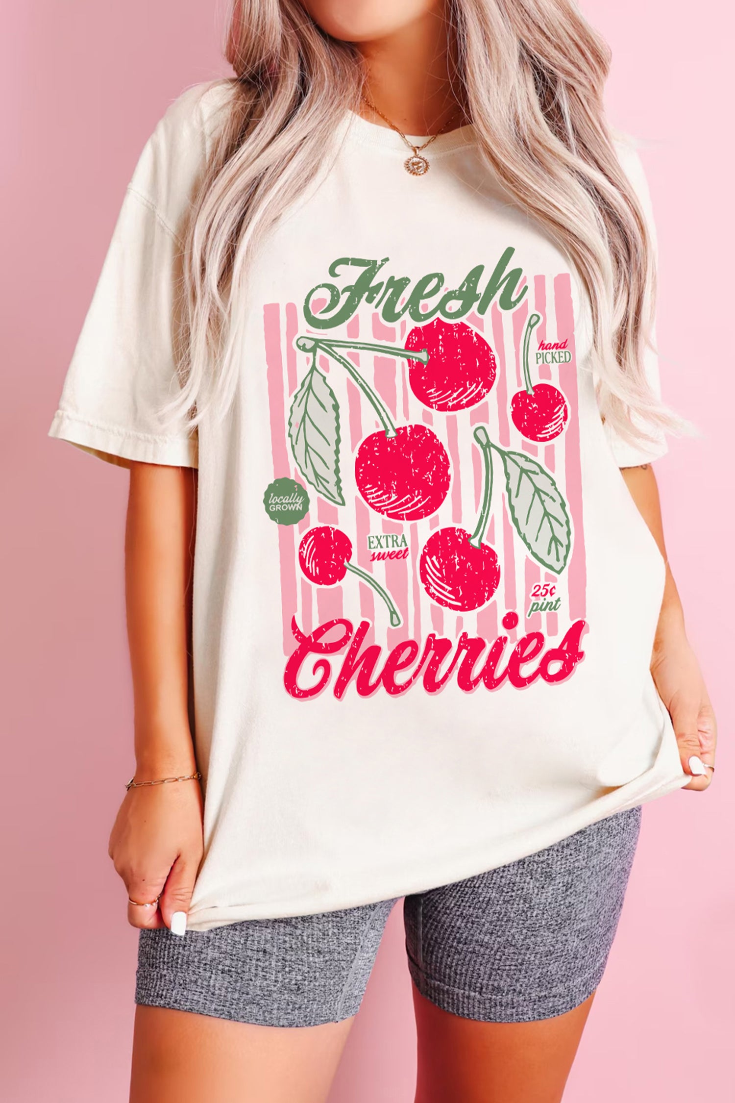 White Vintage Fresh Cherries Graphic Tee