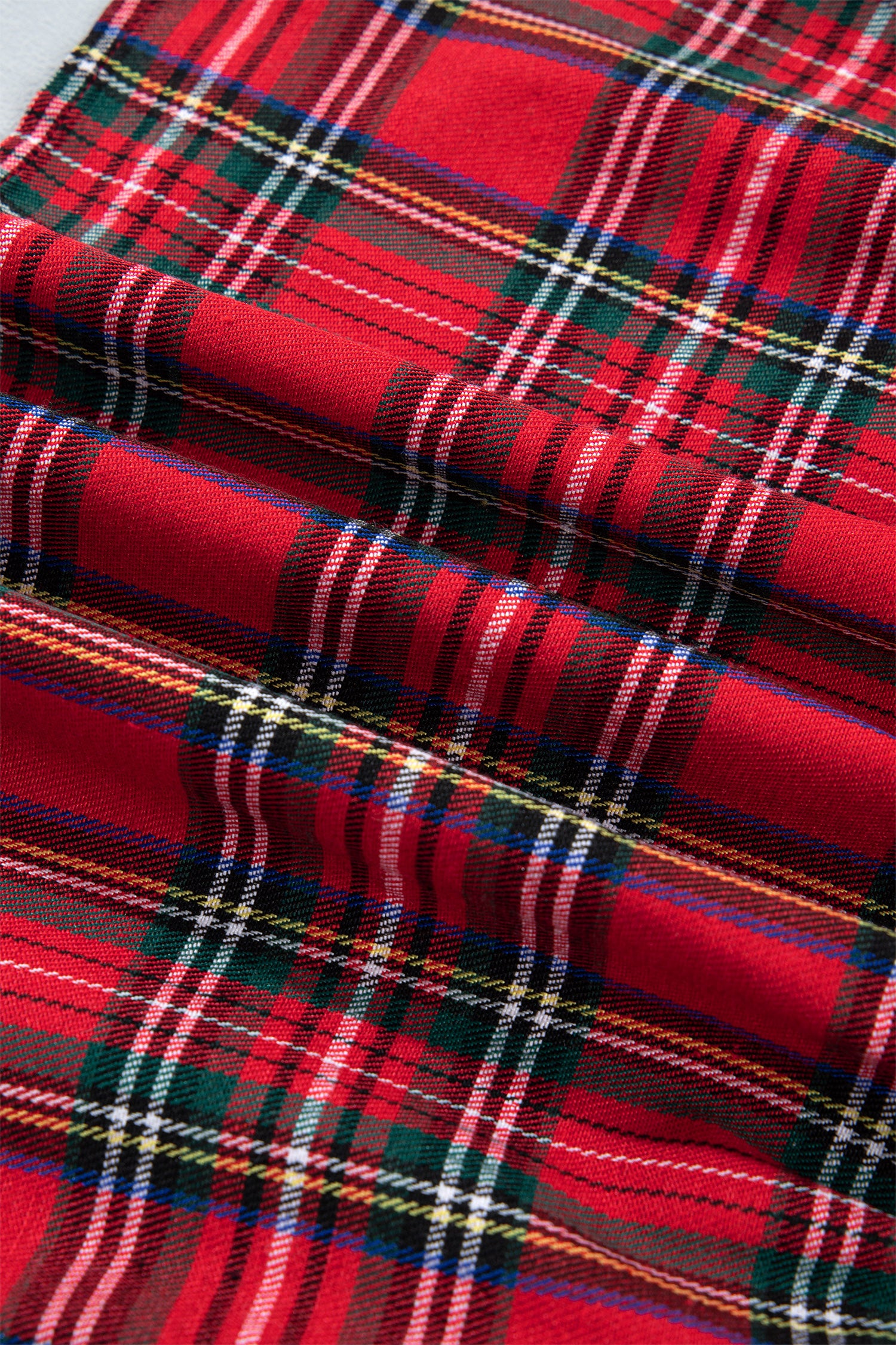 Red Plaid Knot Neck Short Sleeve Mini Shift Dress