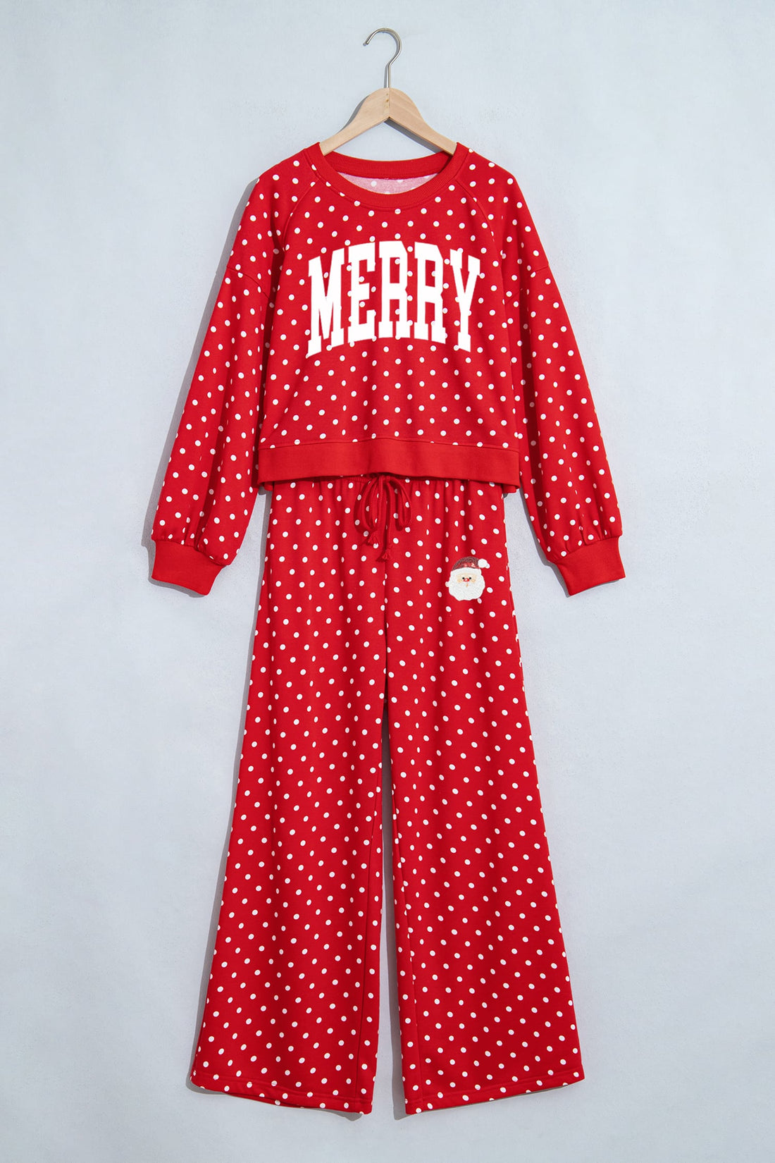 Red Christmas MERRY Graphic Polka Dot Letter Wide Leg Pants Set