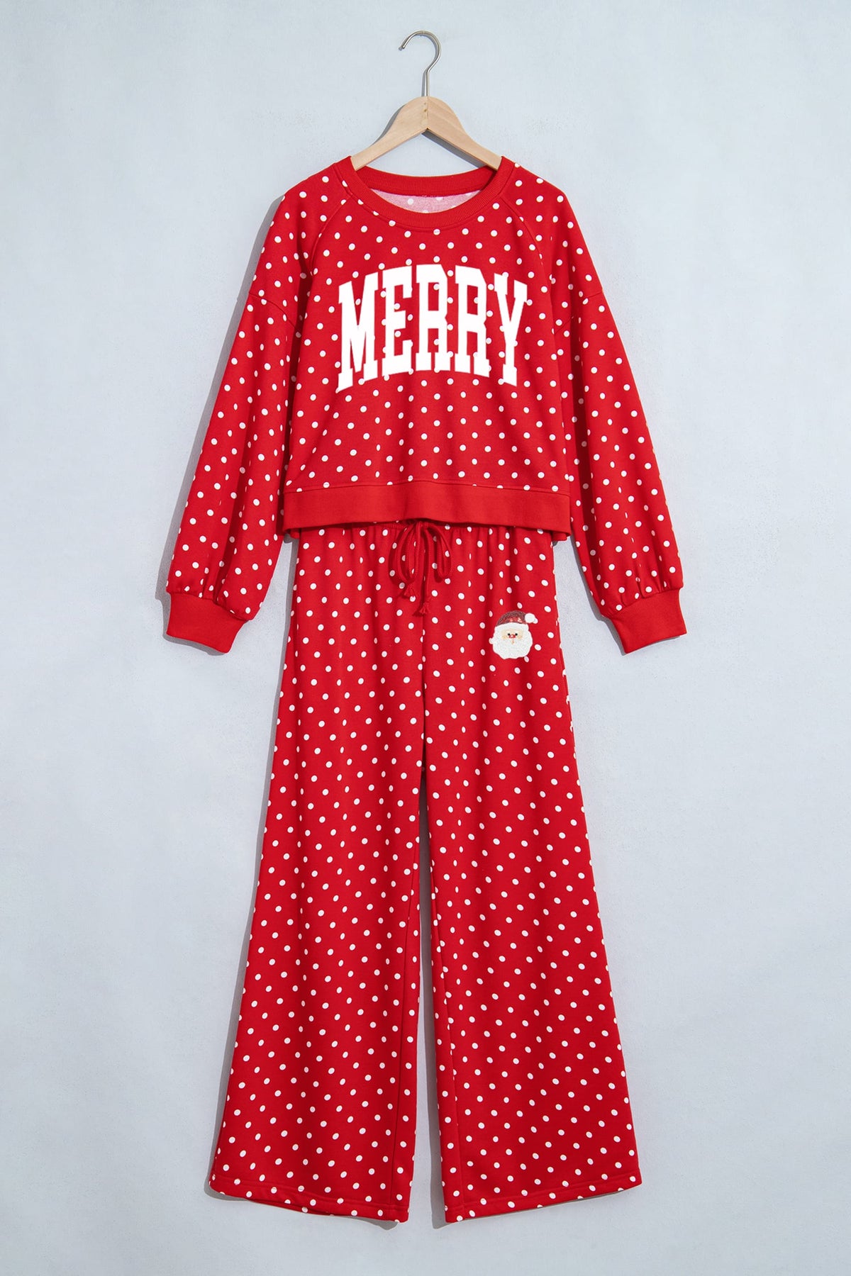 Red Christmas MERRY Graphic Polka Dot Letter Wide Leg Pants Set
