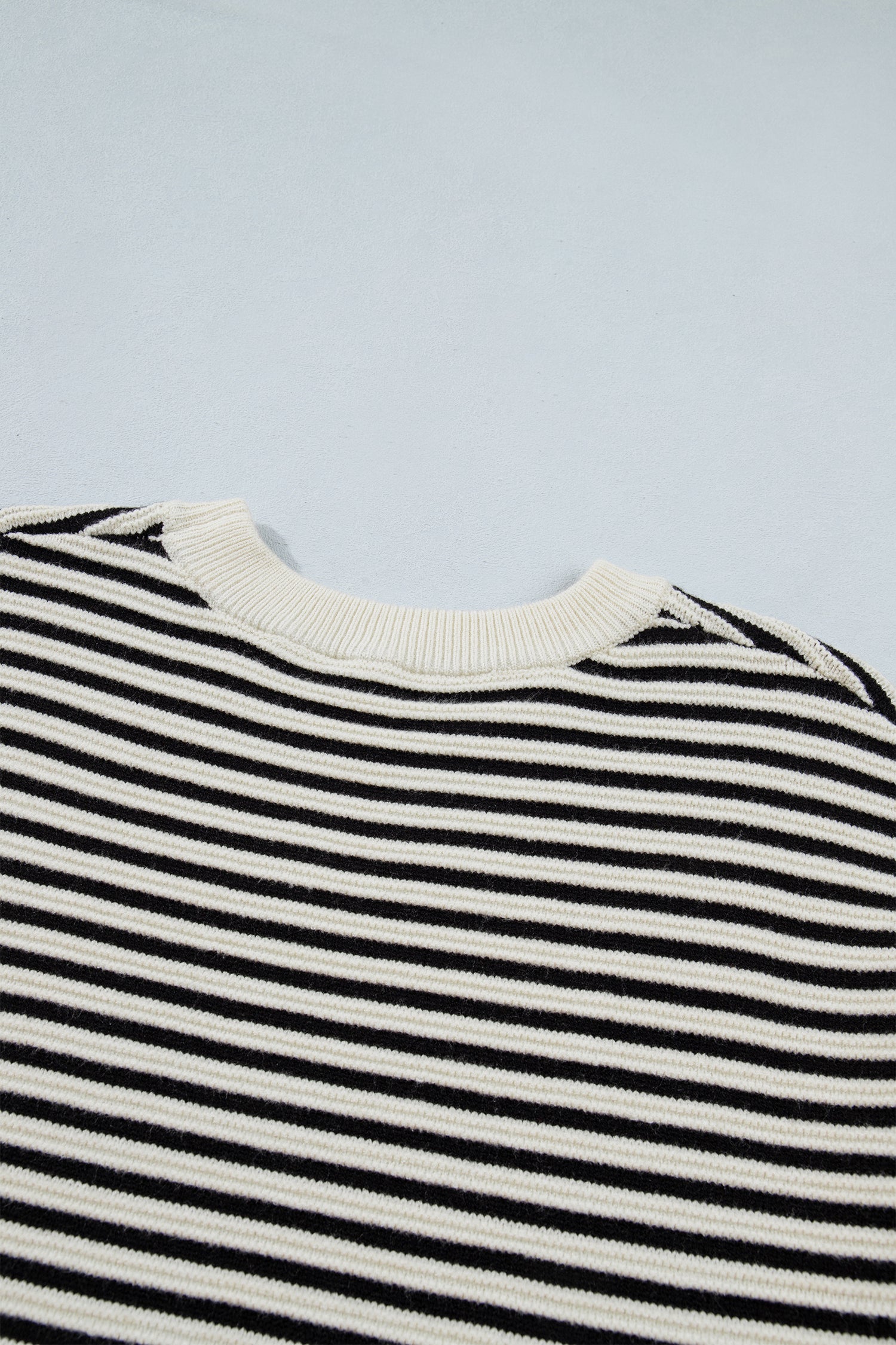 Black Stripe Ribbed Trim Drop Shoulder Oversized Sweater