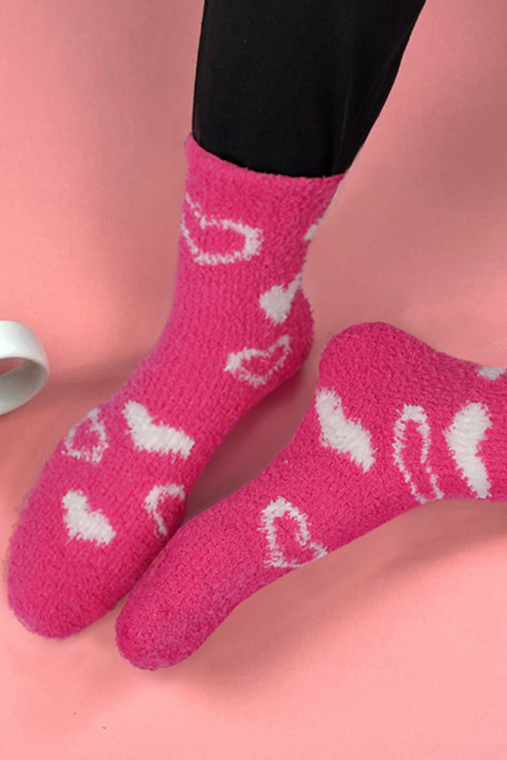 Dearlovers Strawberry Pink Heart Shape Print Coral Fleece Thick Crew Socks