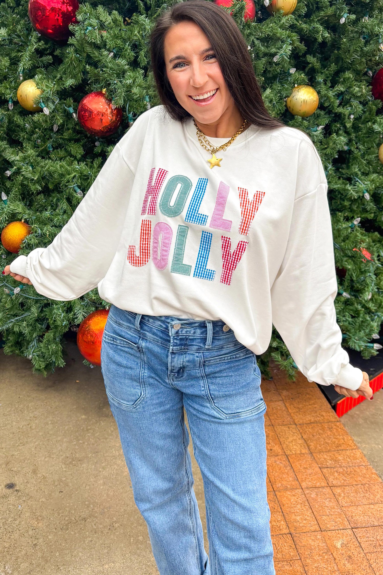 White Christmas Slogan Round Neck Long Sleeve Sweatshirt