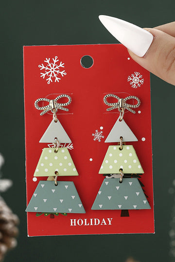 Light Green Geometric Christmas Tree Dangle Bow Accent Earrings