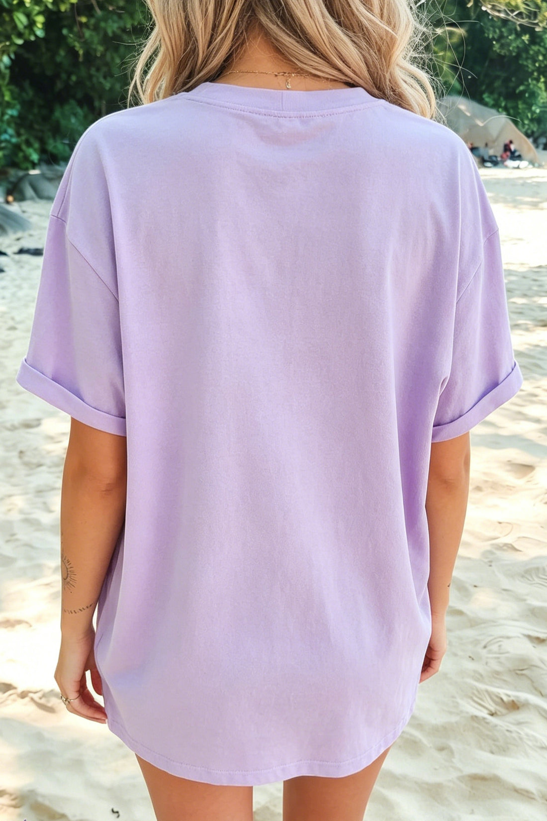 Orchid Petal Vibrant Seashell Printed Beach Vacation Casual T Shirt
