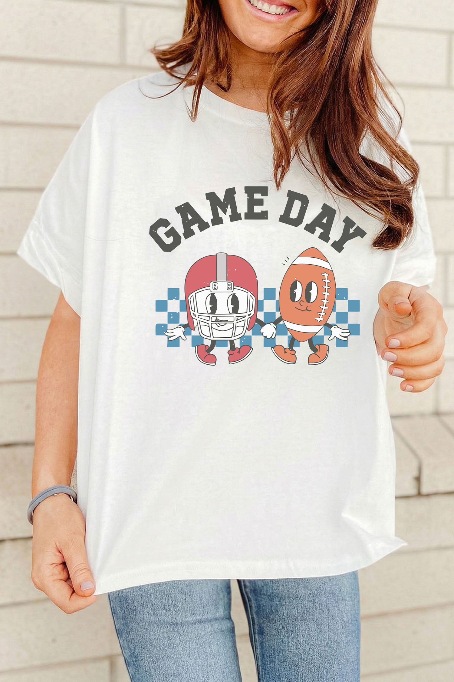 White Game Day Football Graphic Casual Loose T Shirt