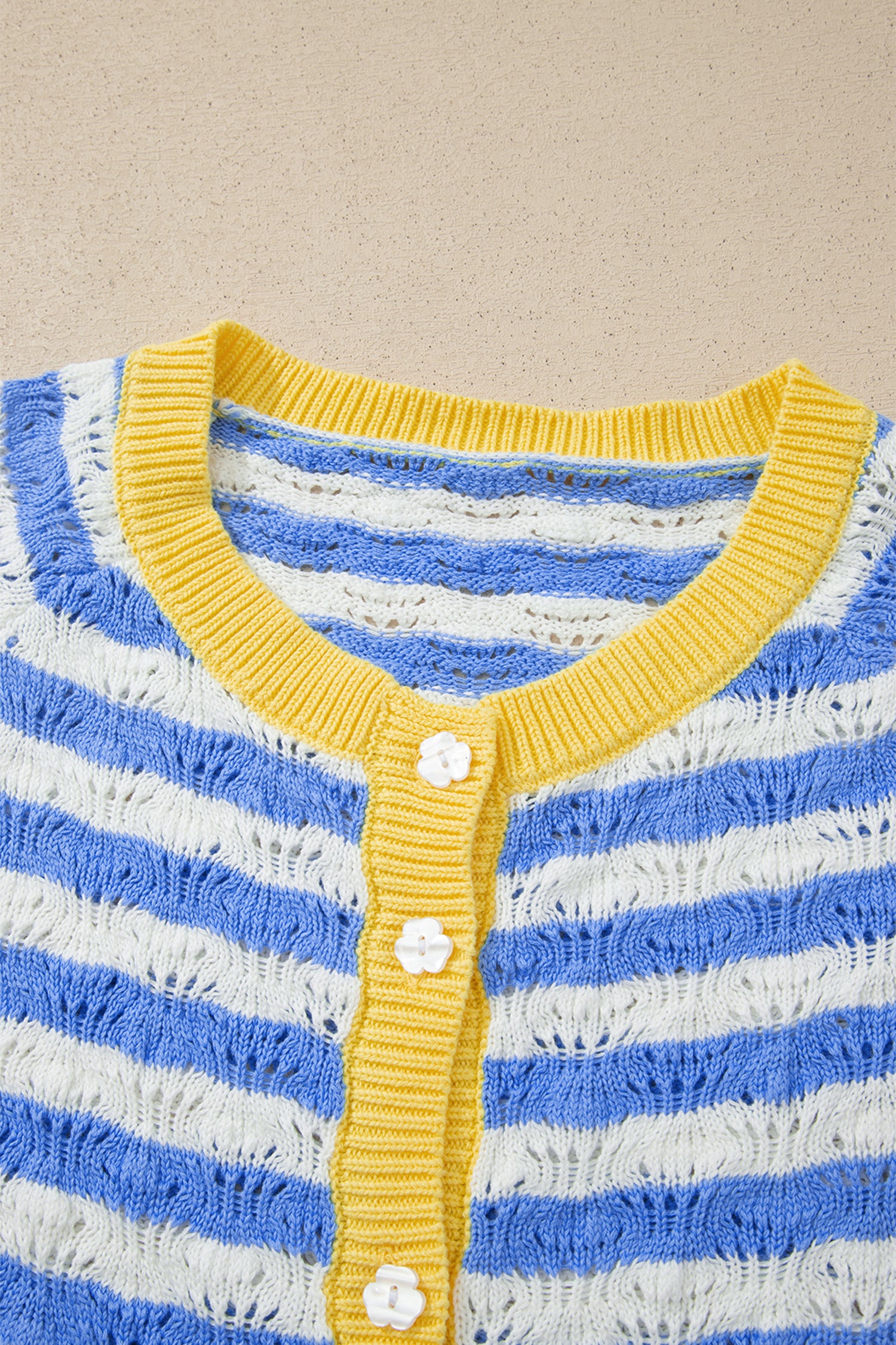 Sky Blue Stripe Striped Colorblock Button Front Long Sleeve Loose Fit Knit Cardigan