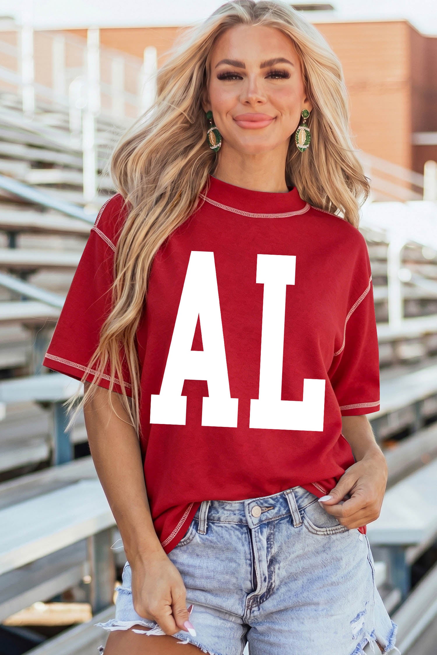 Racing Red AL/ ALABAMA Double Side Printed High Neck Reversible Tee