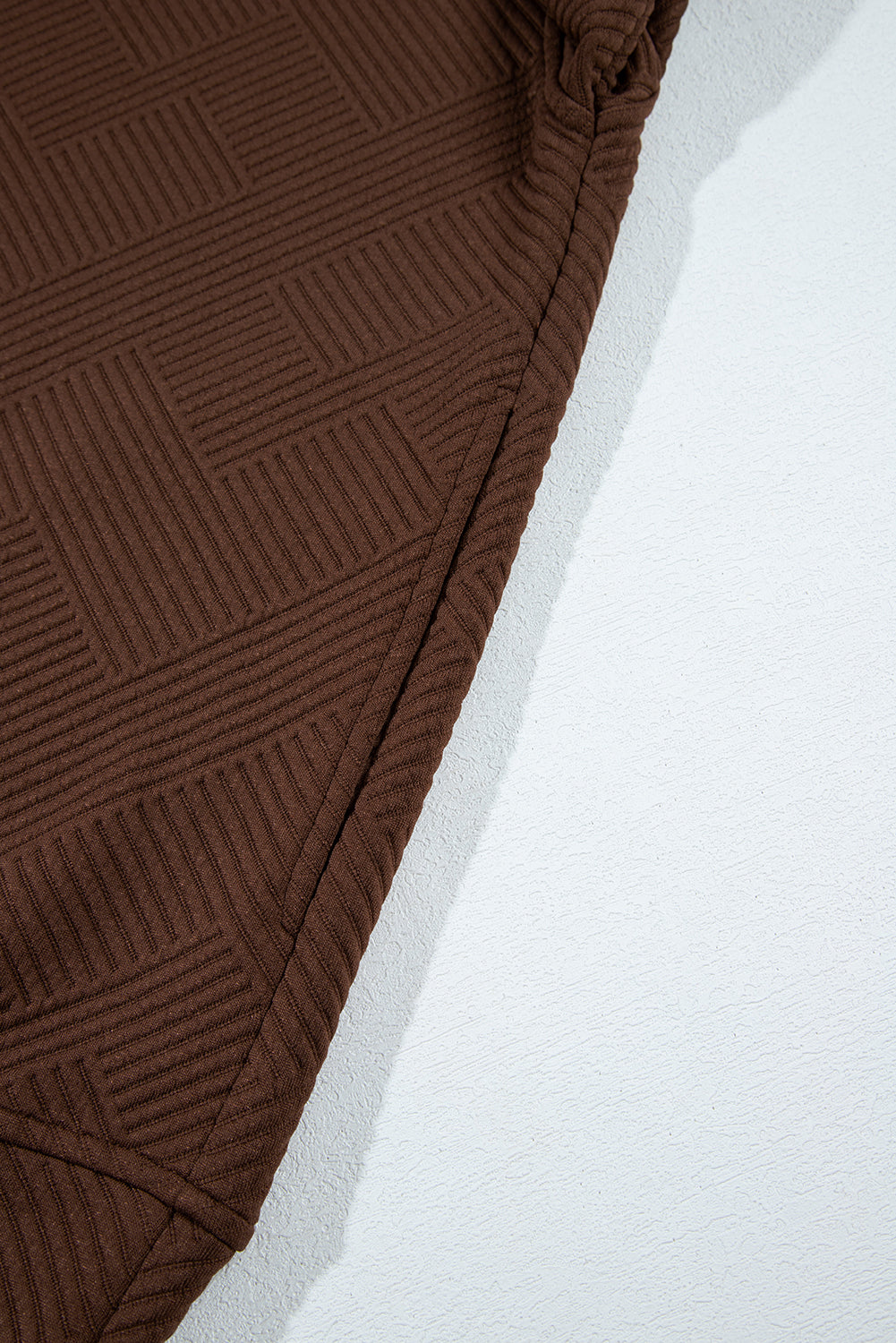 Coffee Solid Color Textured Round Neck Drop Shoulder Pullover Sweatshirt