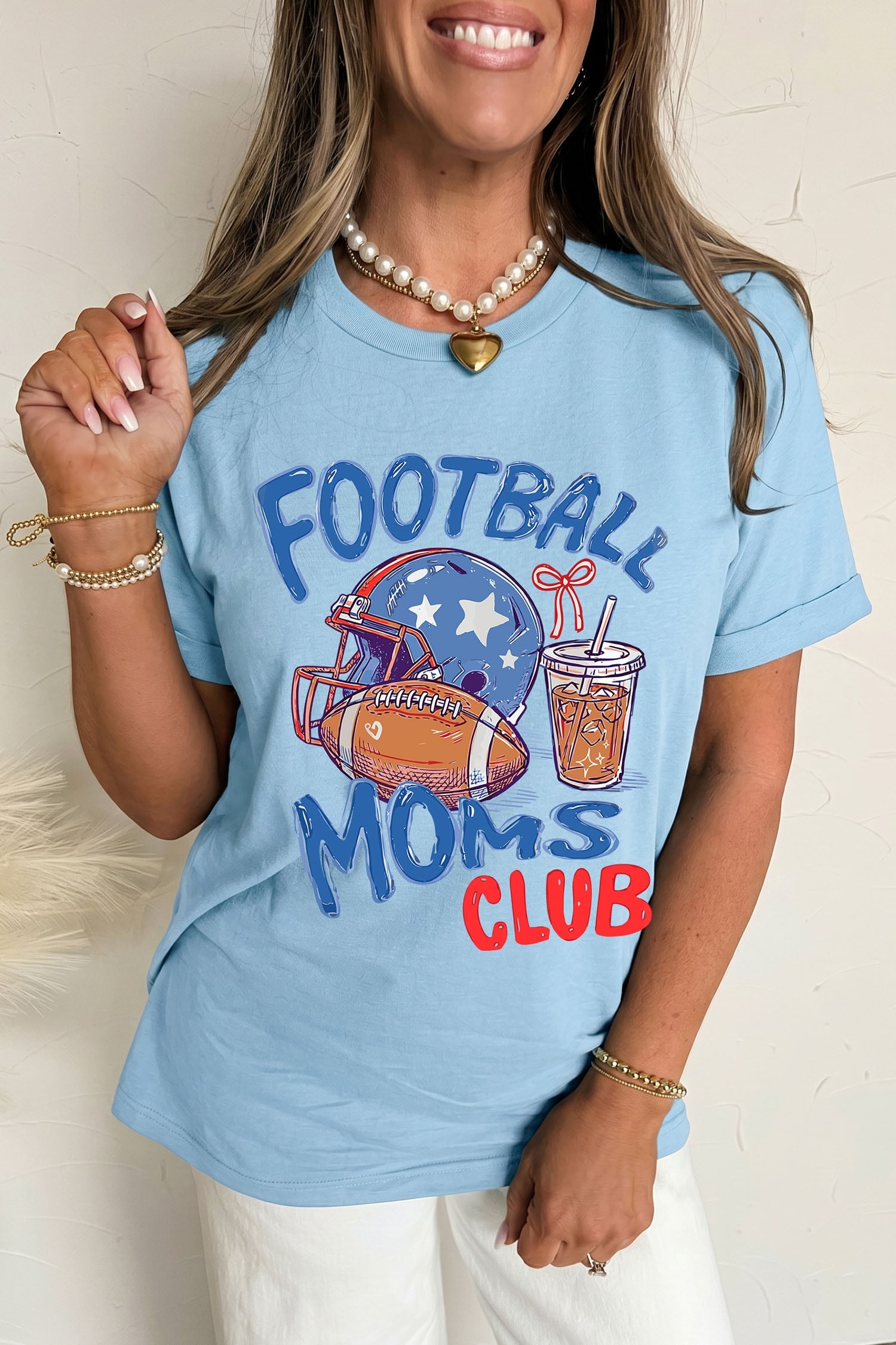 Light Blue FOOTBALL MOMS CLUB Game Day Graphic T Shirt