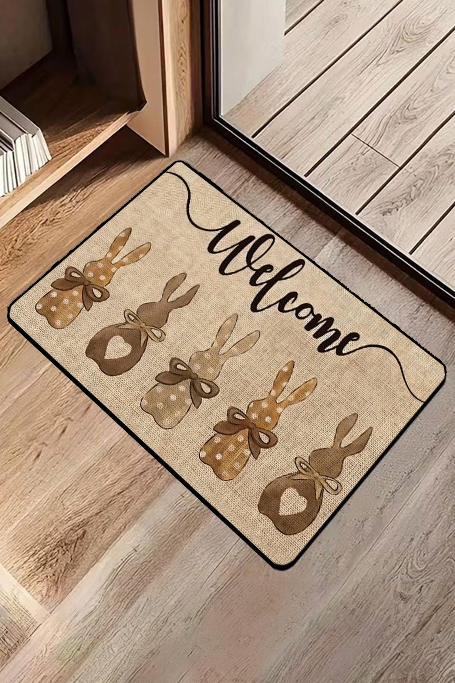 Light French Beige Easter Themed Rabbit Welcome Doormat