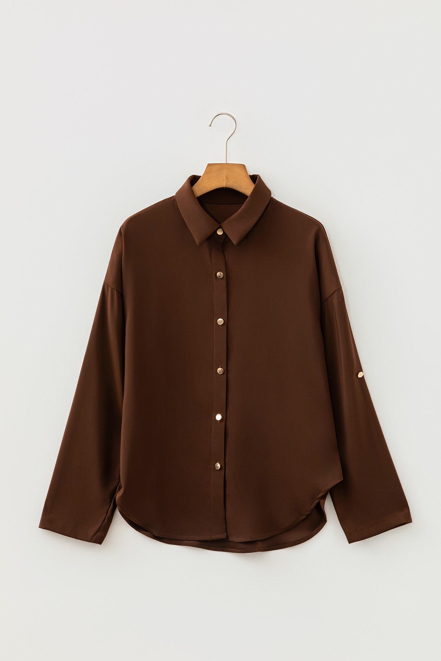 Coffee Multi Button Decoration Tab Long Sleeve Casual Shirt