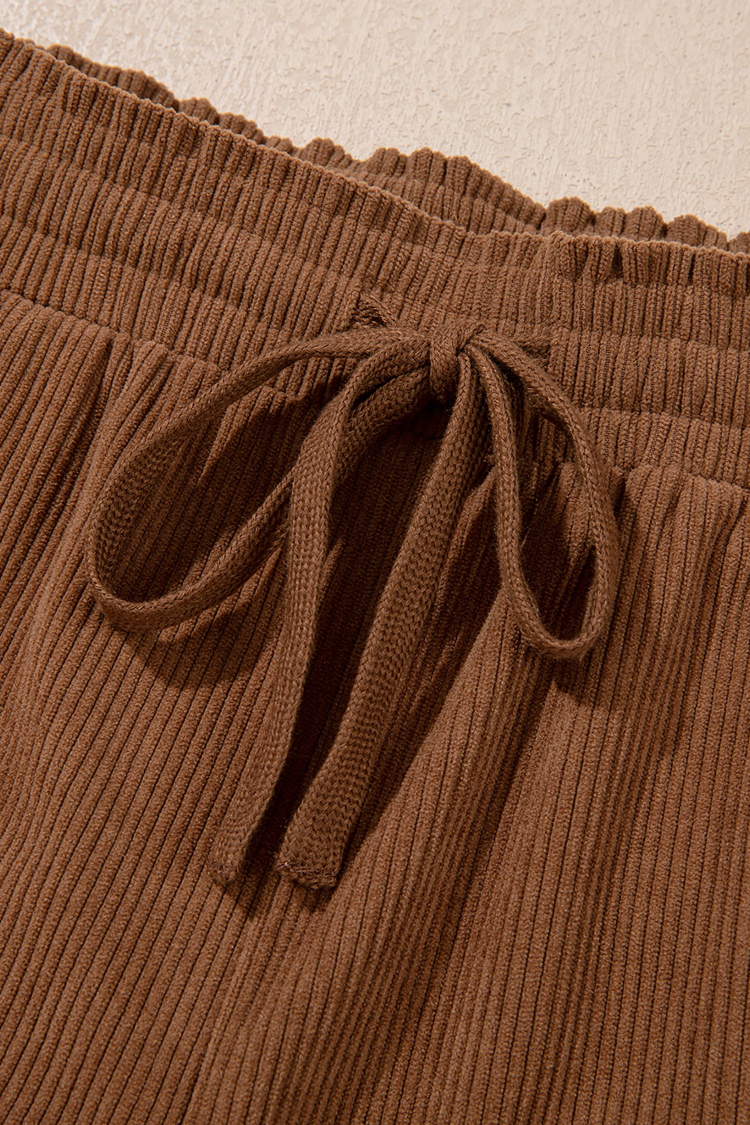 Coffee Corduroy Elastic Waist Drawstring Cargo Pants