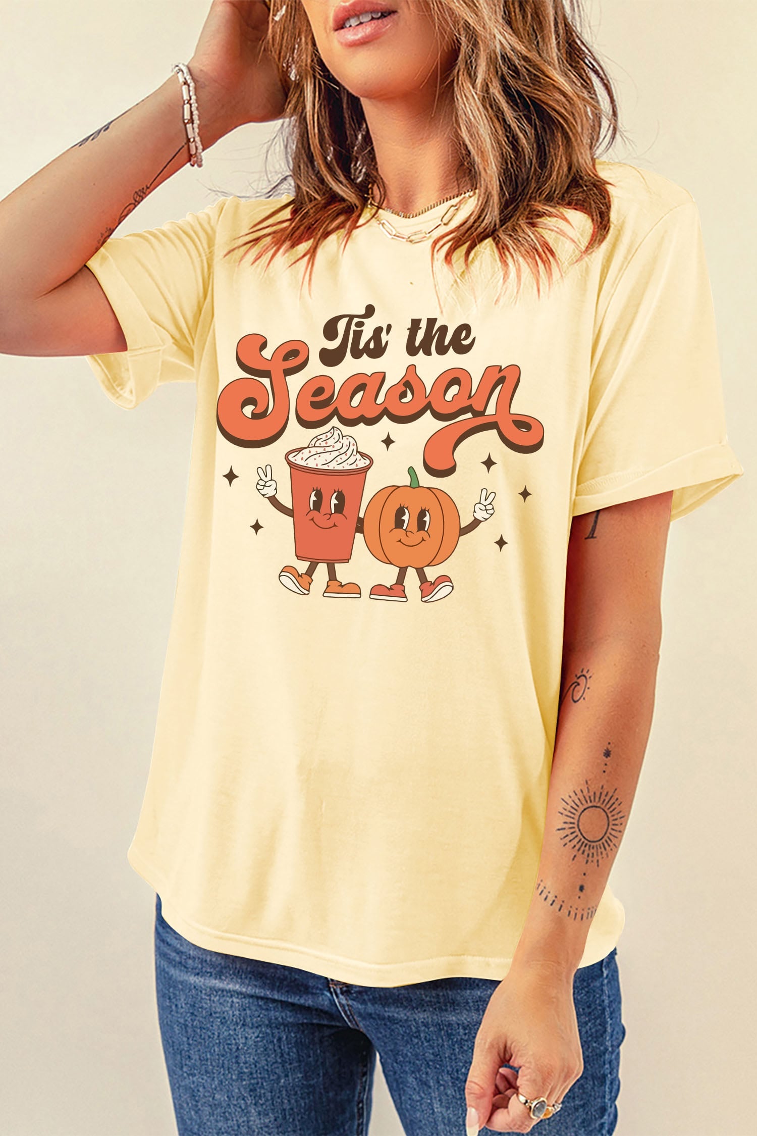 Yellow Cream Tis the Season Pumpkin Spice Latte Graphic Tee