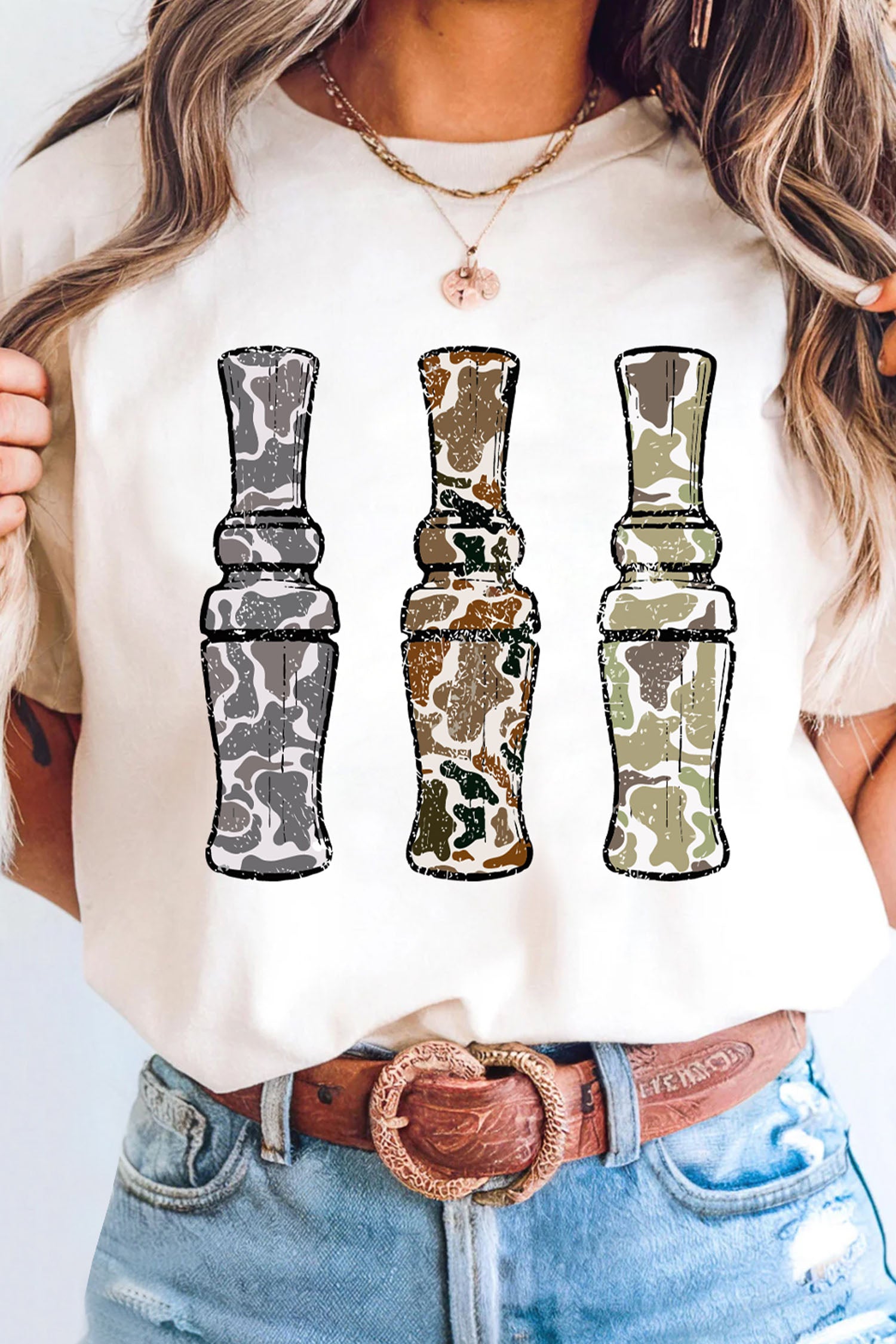 White Stylish Camo Graphic Round Neck Casual T Shirt