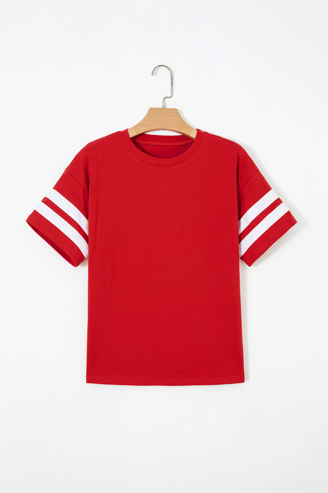 Fiery Red Varsity Striped Short Sleeve Crew Neck T Shirt