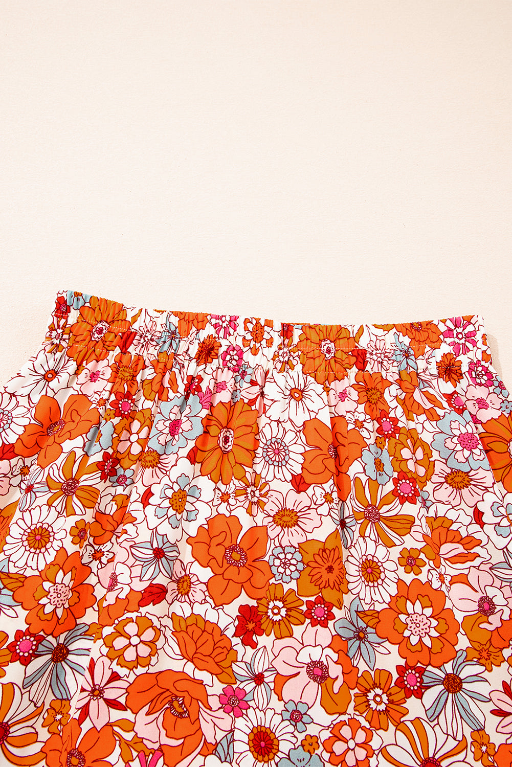 Orange Bohemian Floral Print Tiered Maxi Skirt with Split