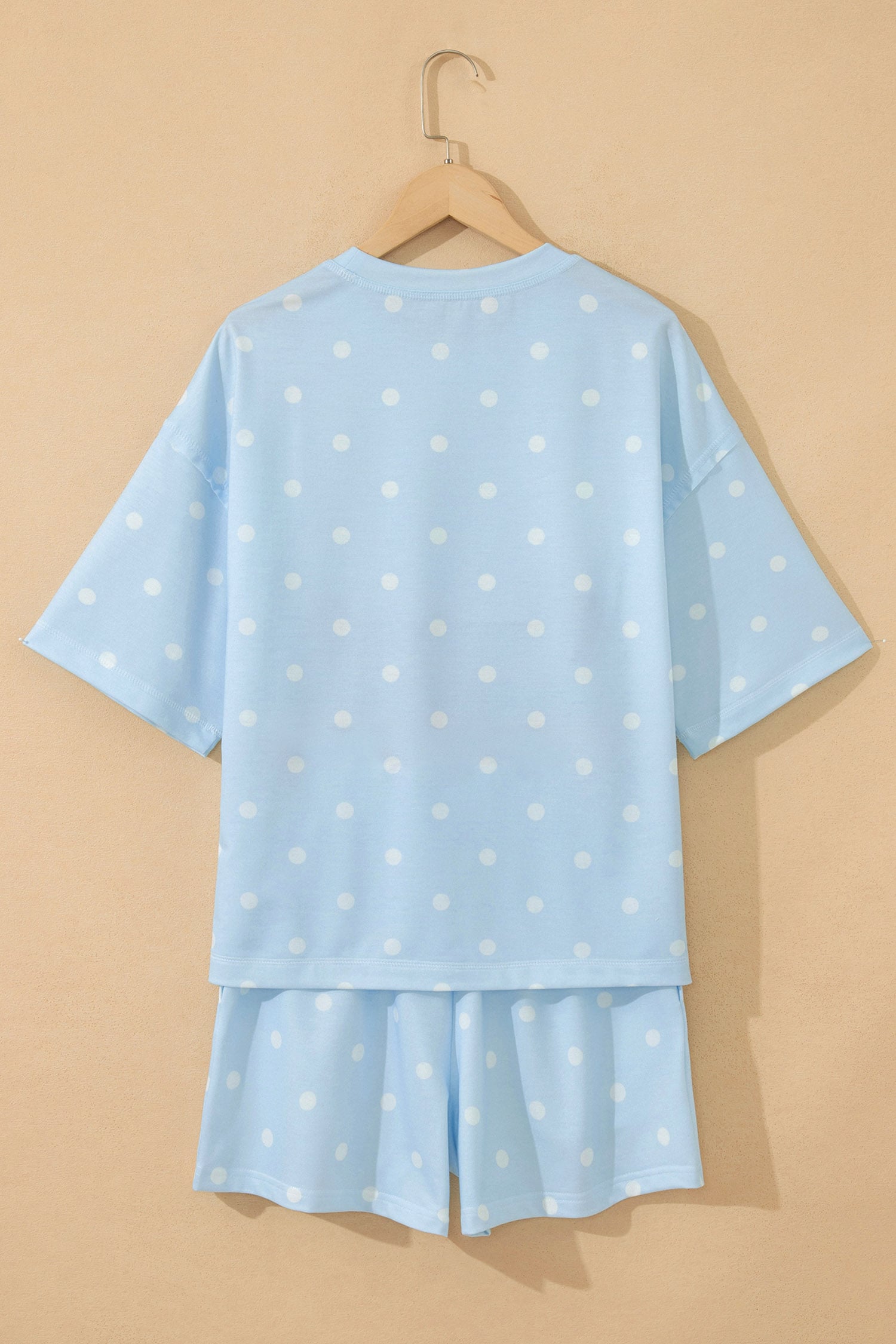 Sky Blue Polka Dot GAME DAY Letter Graphic Oversized Tee Drawstring Short Set