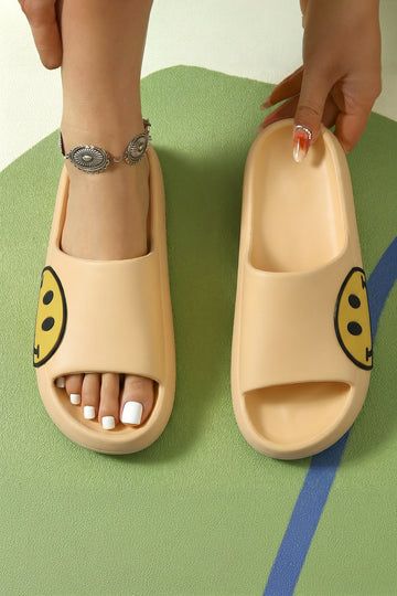 Yellow Cream Solid Color Smiley Face Accent Casual Slippers