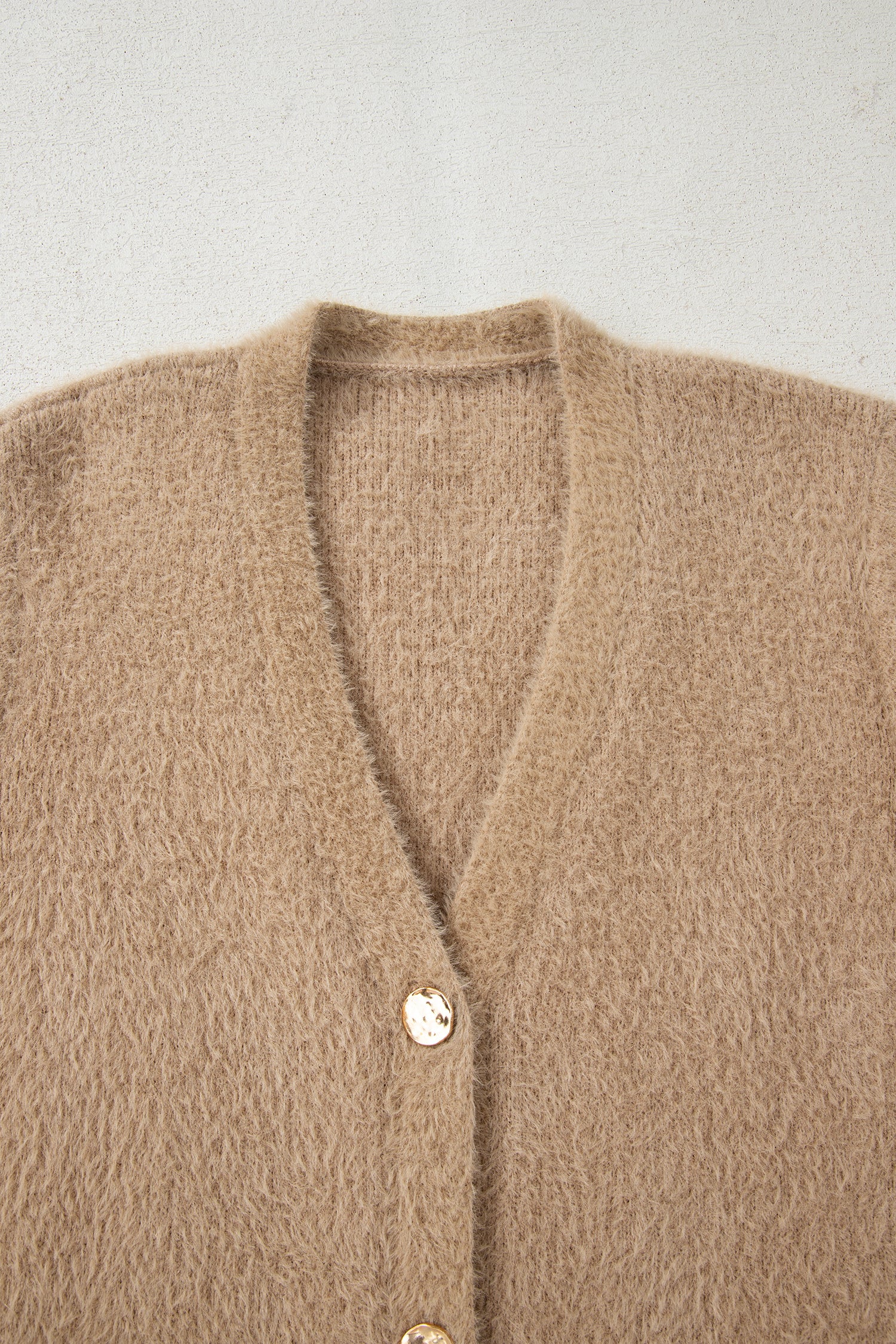 Smoke Gray Fuzzy Buttoned Front Midi Solid Cardigan