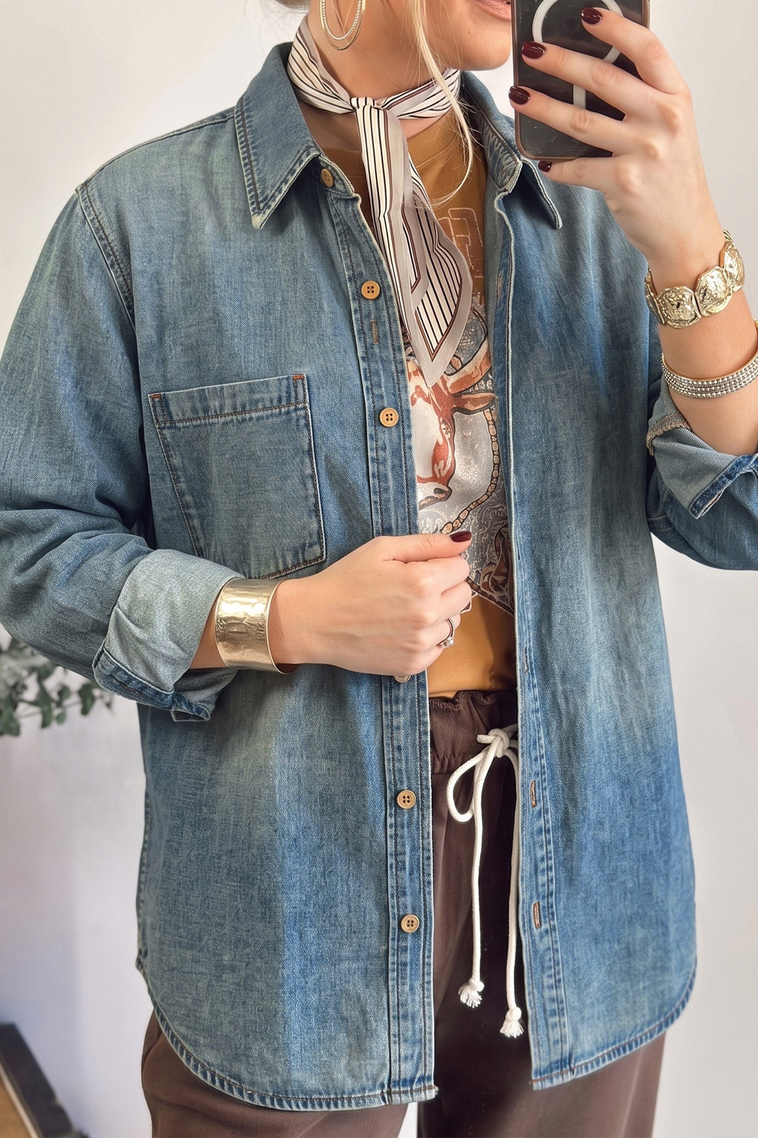 Beau Blue Western Tunic Shirt Style Denim Jacket