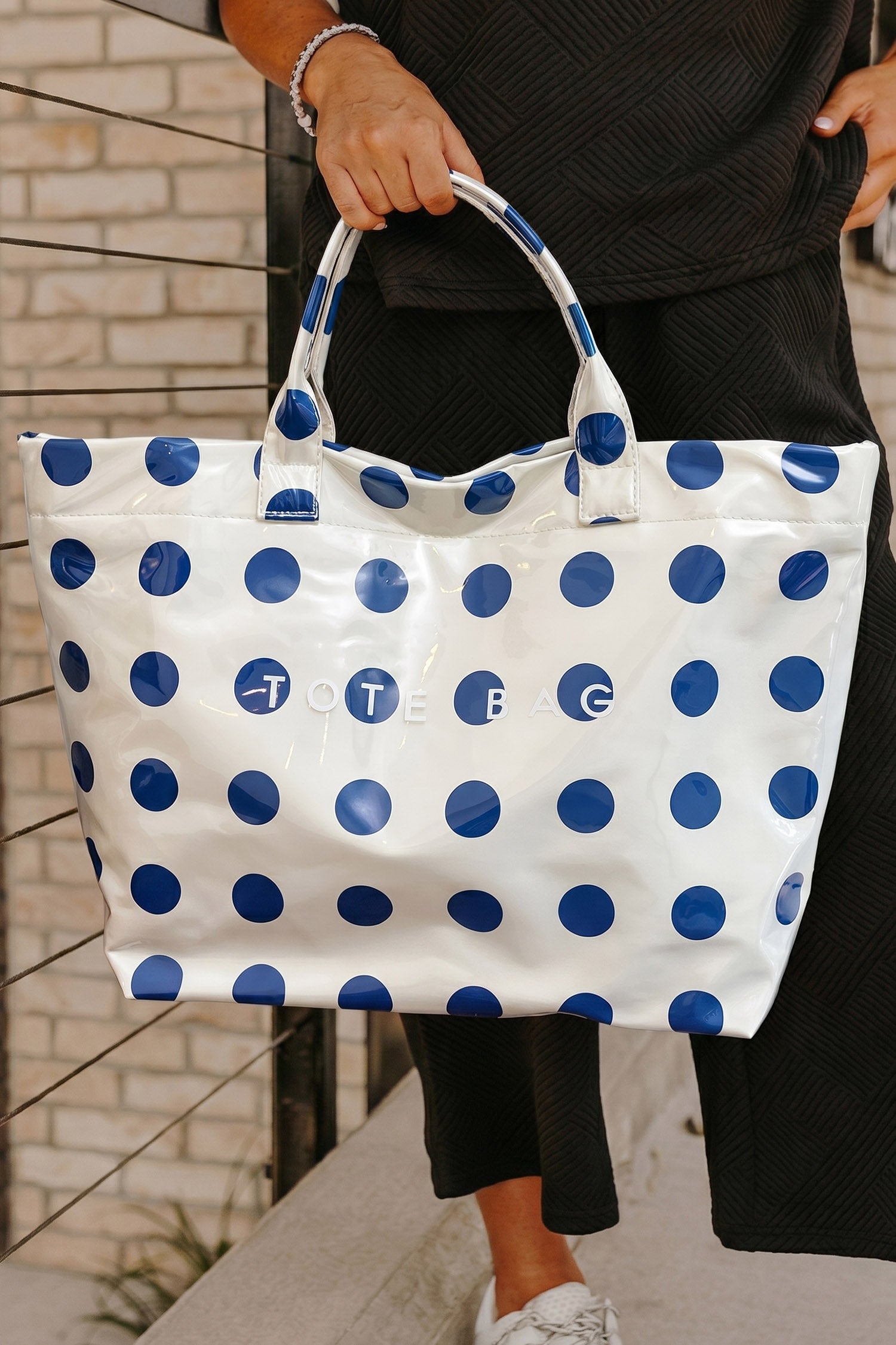 Dark Blue Polka Dot Durable Waterproof PVC Tote Bag