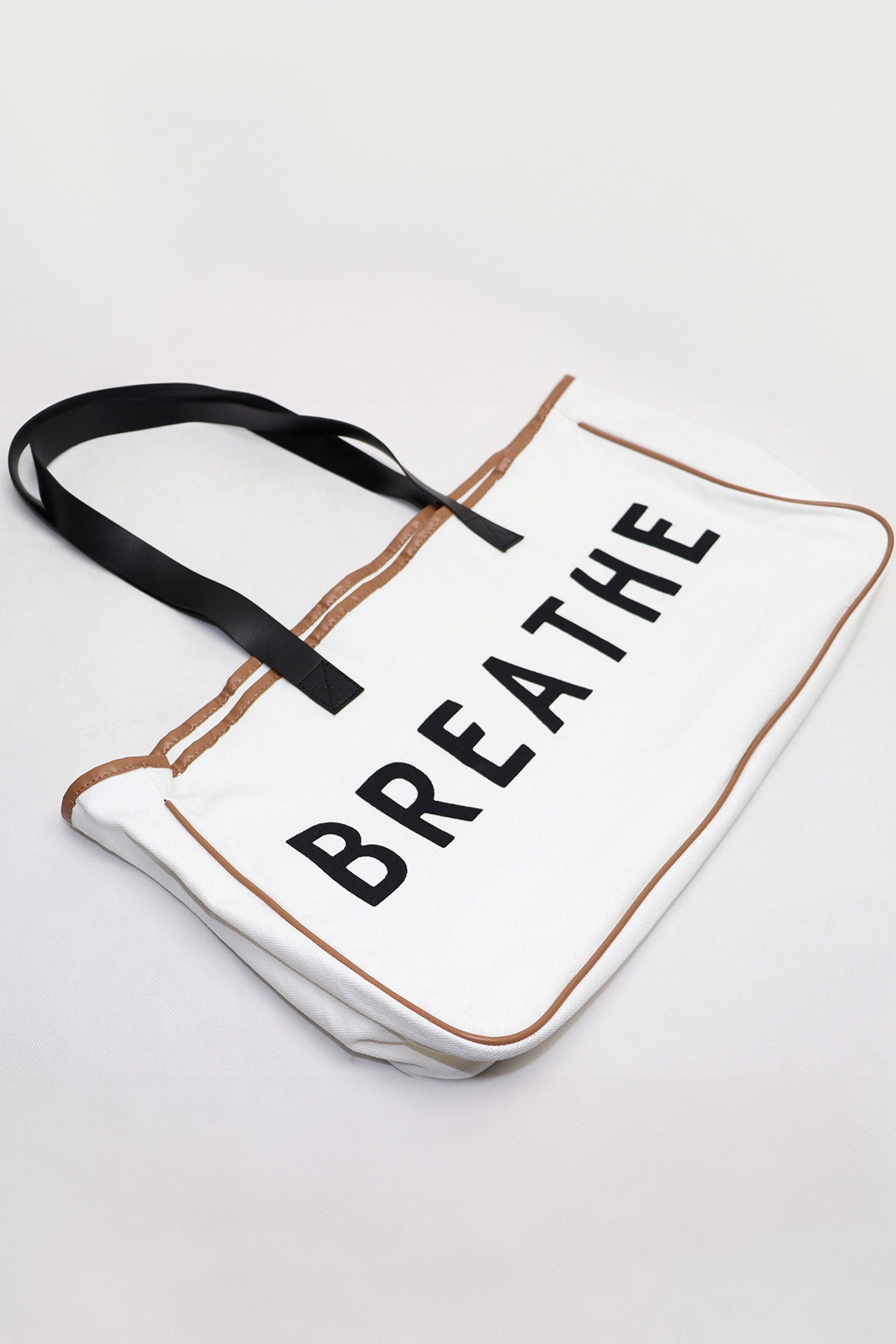White Canvas BREATHE Print Summer Beach Tote Bag