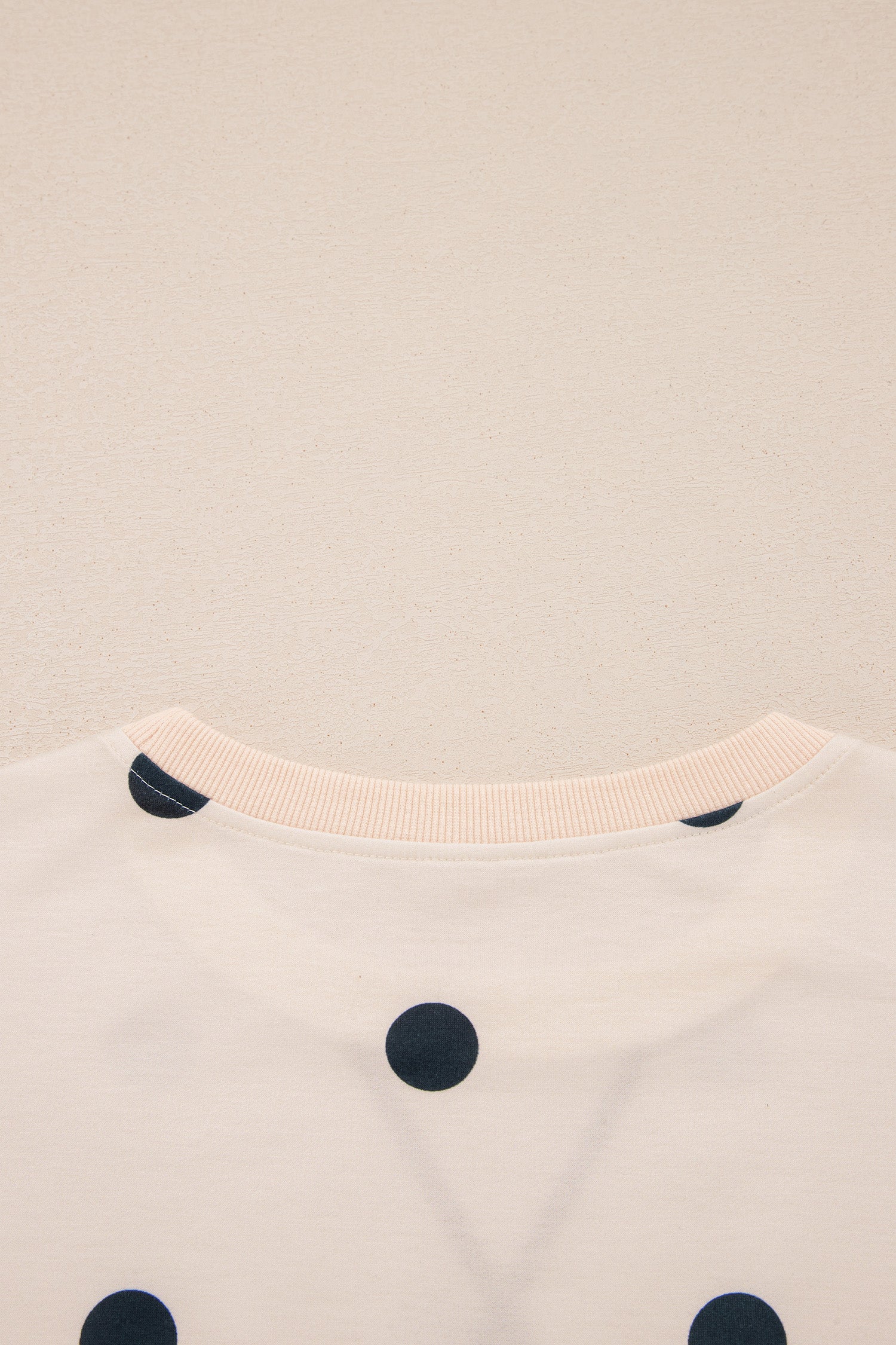 Beige Polka Dot Loose Long Sleeve Split Hem Pullover Top