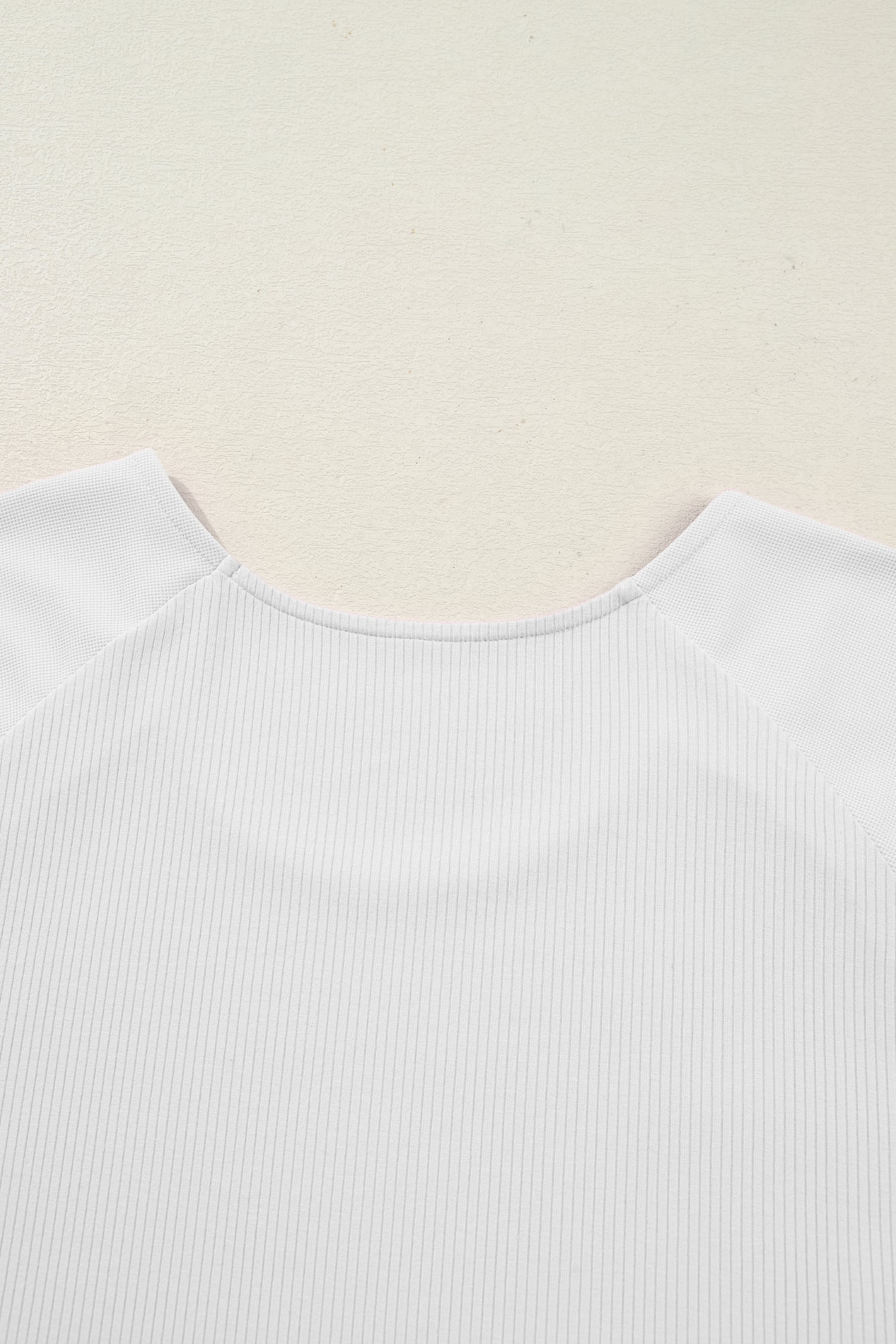 White Ribbed Lace Patchwork Short Sleeve Top