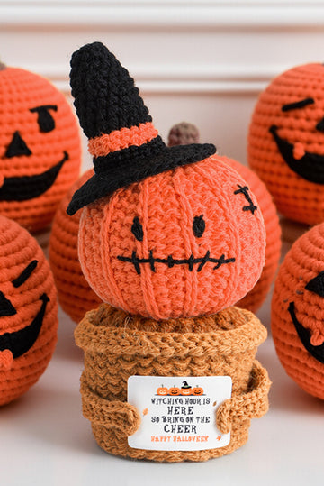 Carrot Handmade Crochet Halloween Pumpkin Potted Doll Decor