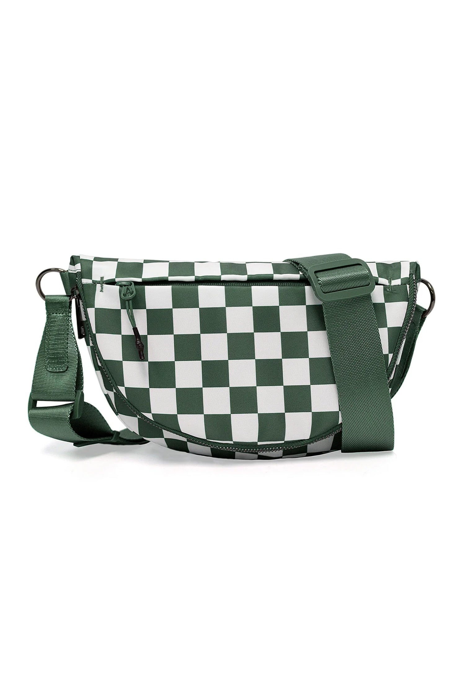 Blackish Green Checkered Canvas Crescent Shoulder Bag