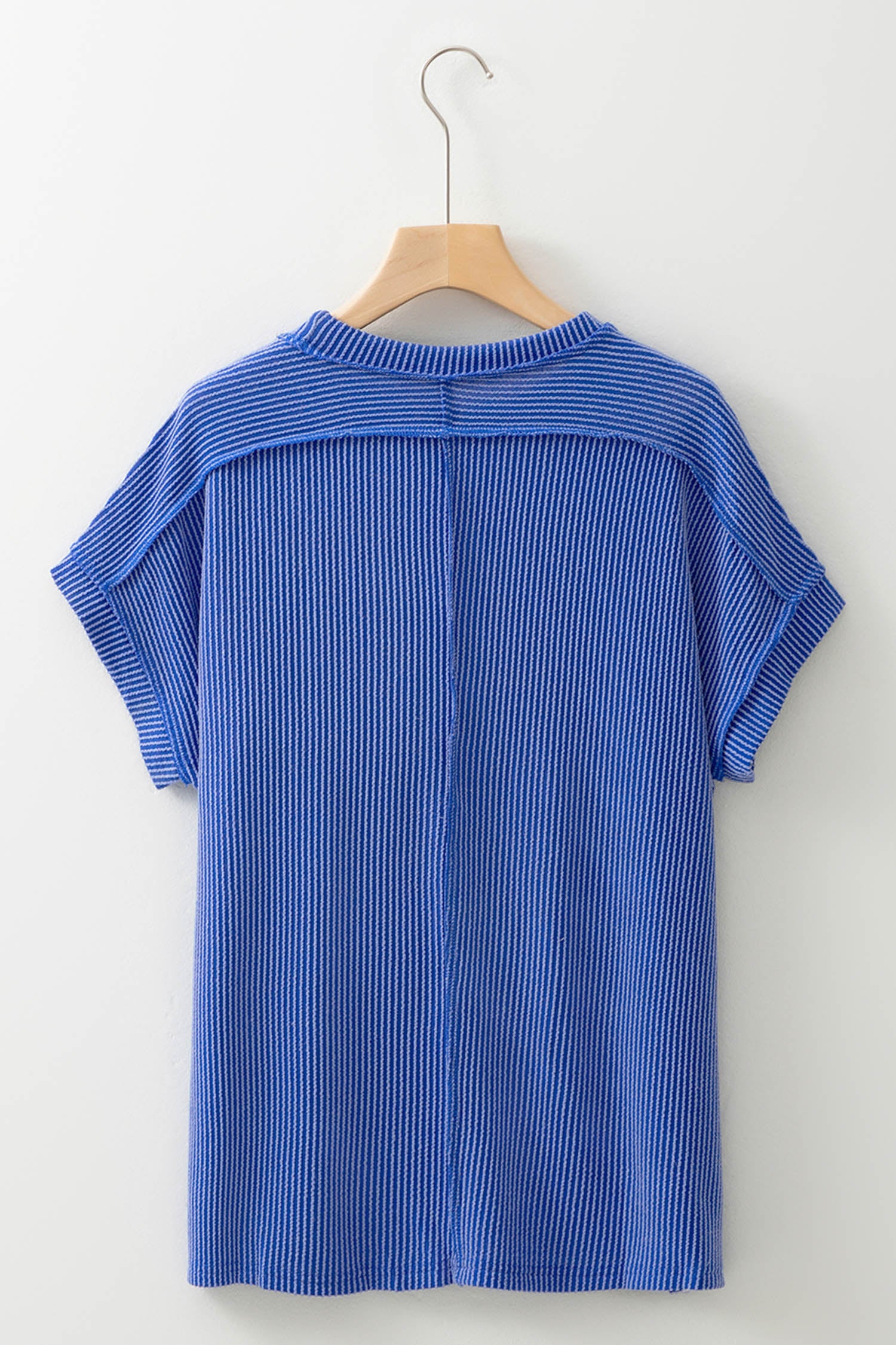 Dark Blue Sequin Bow Rugby Detail Twisted Ribbed Casual Game Day Top