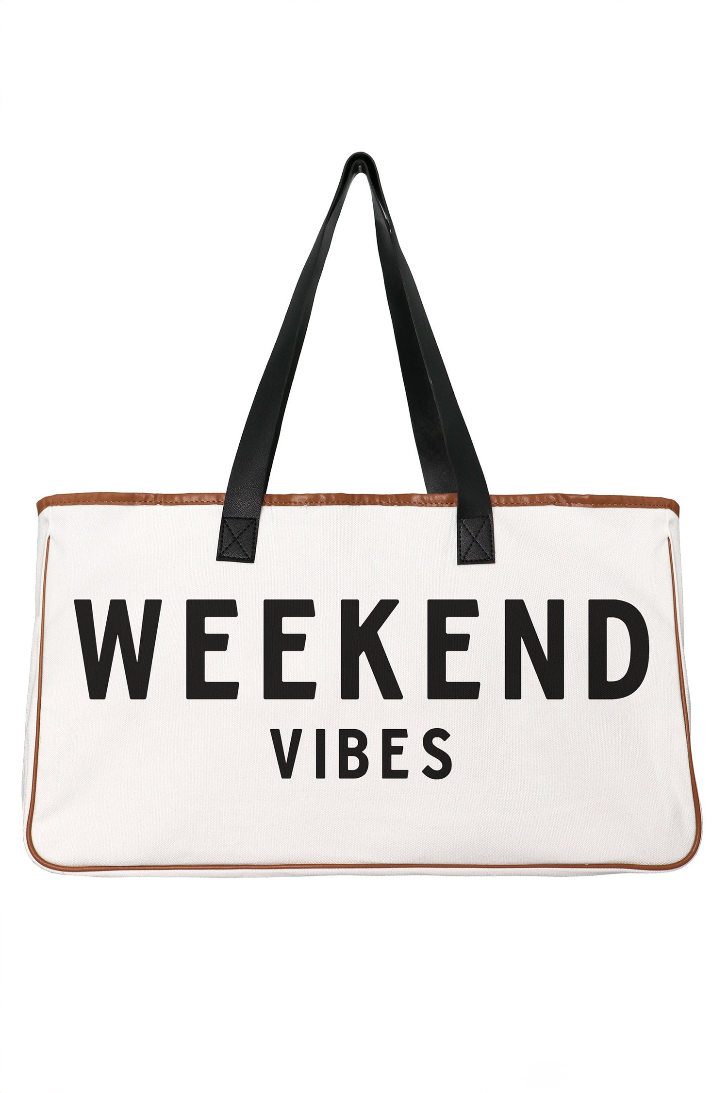 White Weekend Vibes Print Summer Travel Canvas Tote Bag
