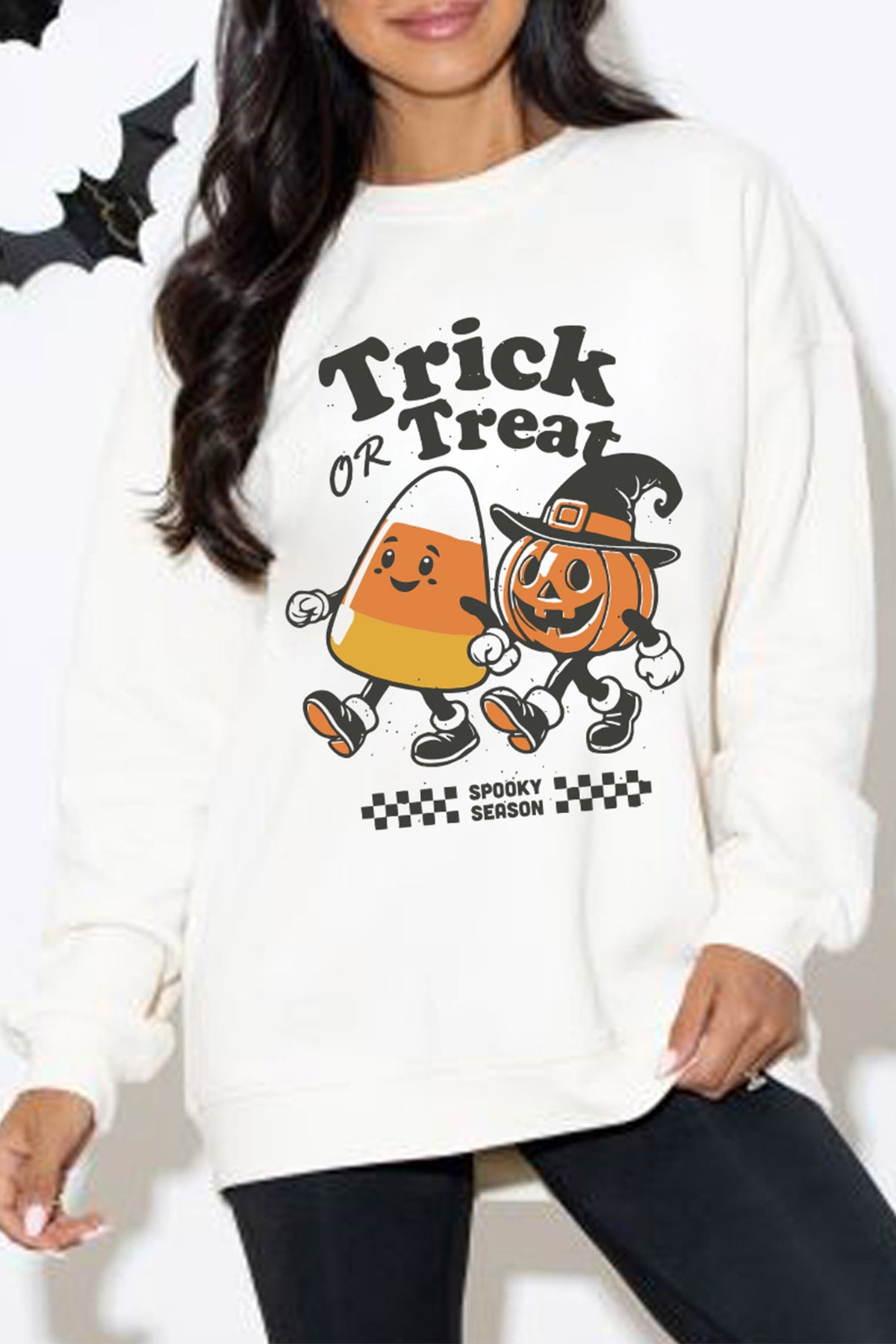 White Trick OR Treat Halloween Graphic Casual Pullover Sweatshirt