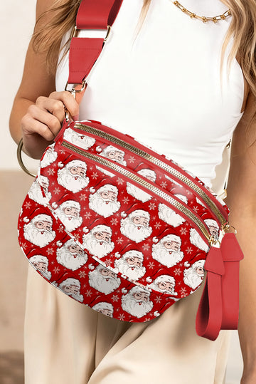Fiery Red Christmas Theme Double Zip PU Leather Crossbody Bag