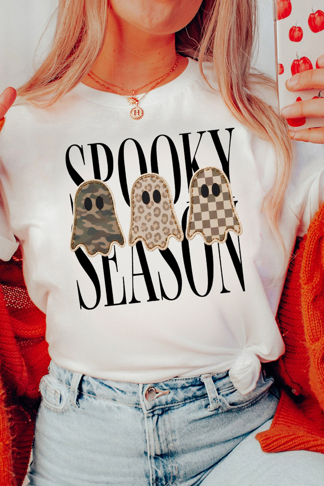 White Spooky Season Ghosts Graphic Short Sleeve Halloween T Shirt