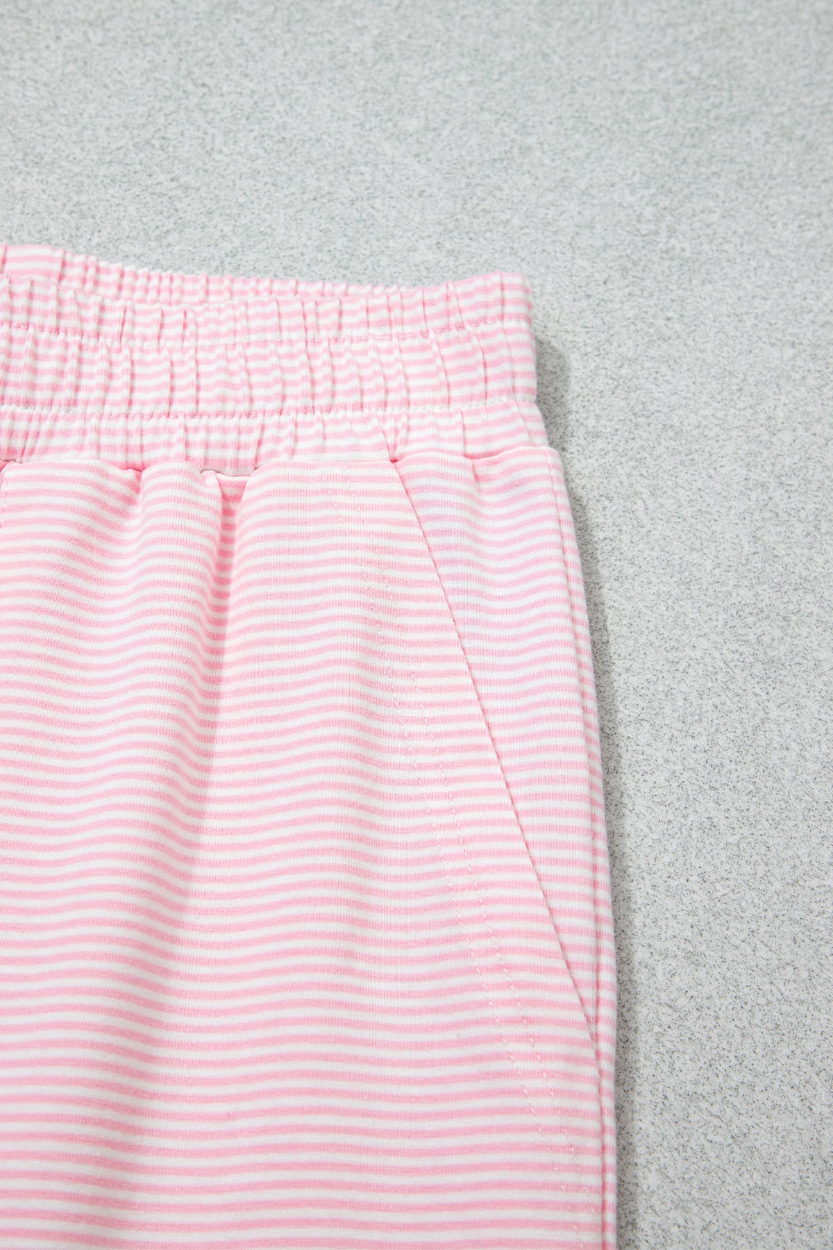 Pink Stripe Color Block Trim Mock Neck Pullover Drawstring Pants Casual Outfit