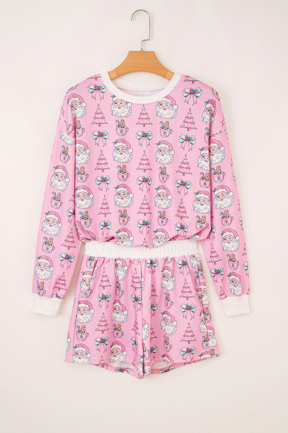 Pink Ho Ho Ho Christmas Fashion Print 2pcs Lounge Short Set