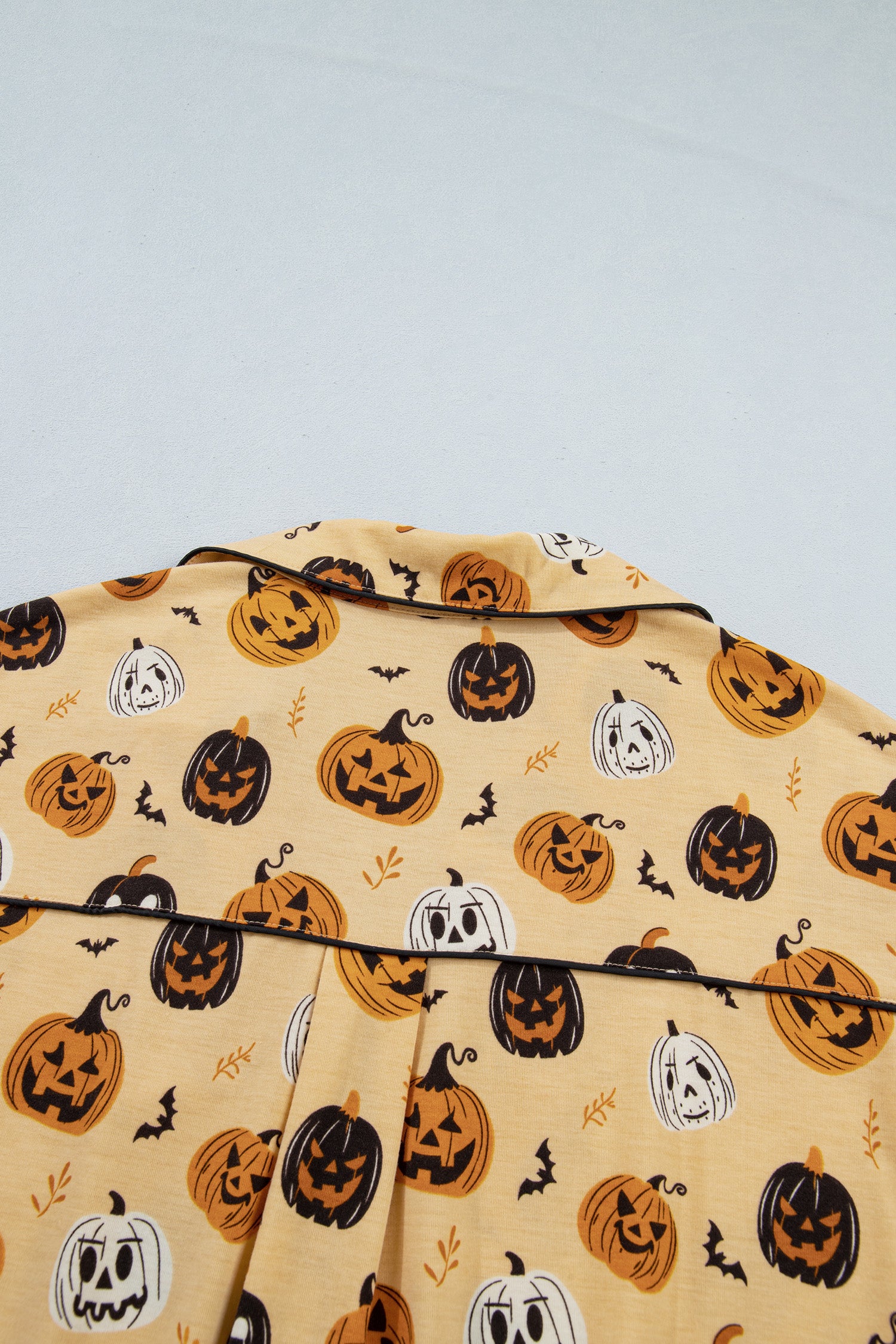 Orange Long Sleeve Ruffle Pumpkin Face Print Two Piece Lounge Set