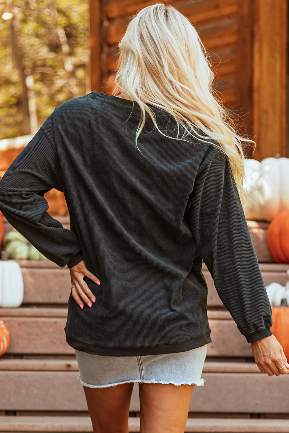 Dark Grey Pumpkin Spice Baby Graphic Textured Sweatshirt