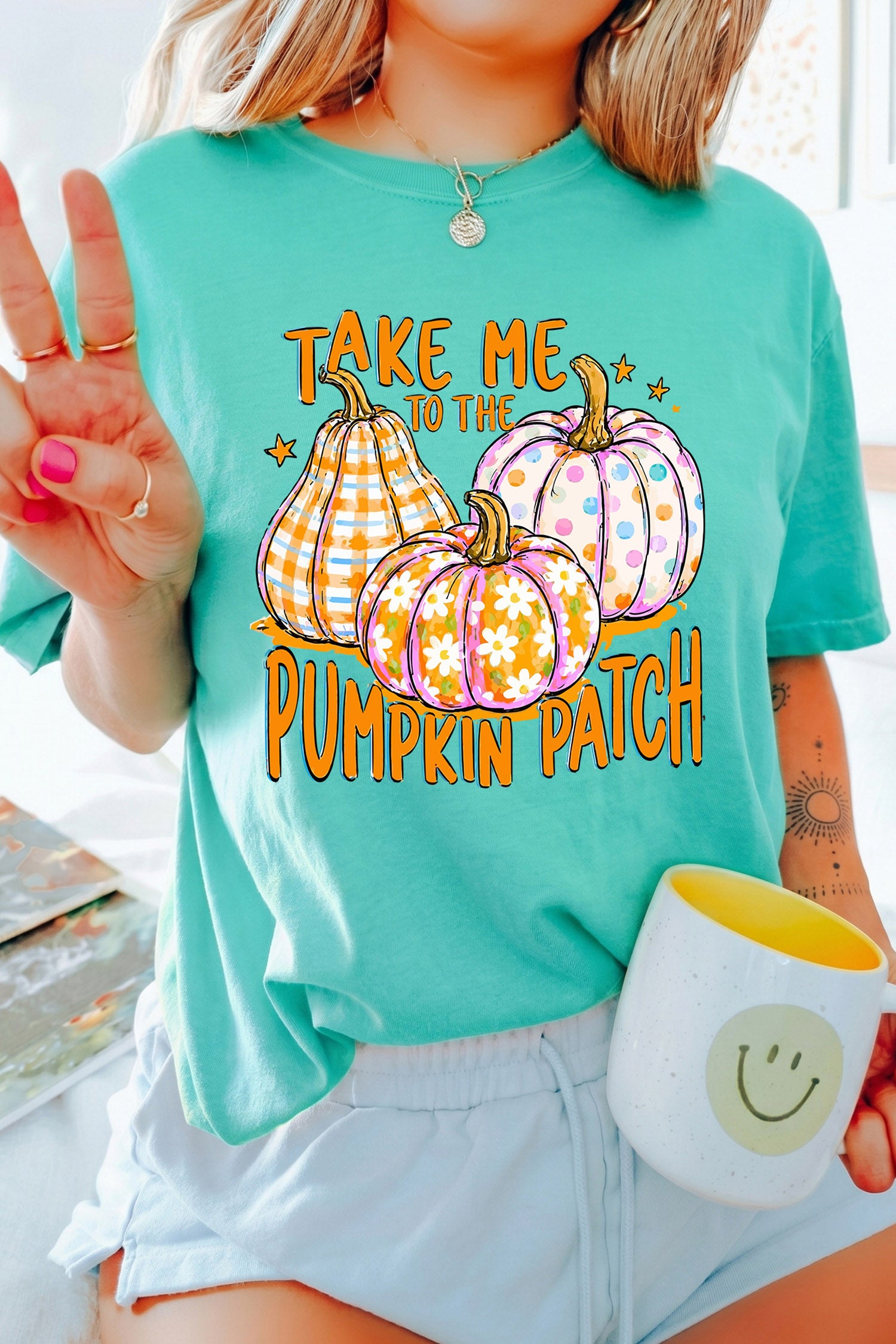 Mint Green Halloween Pumpkin Patch Graphic Tee