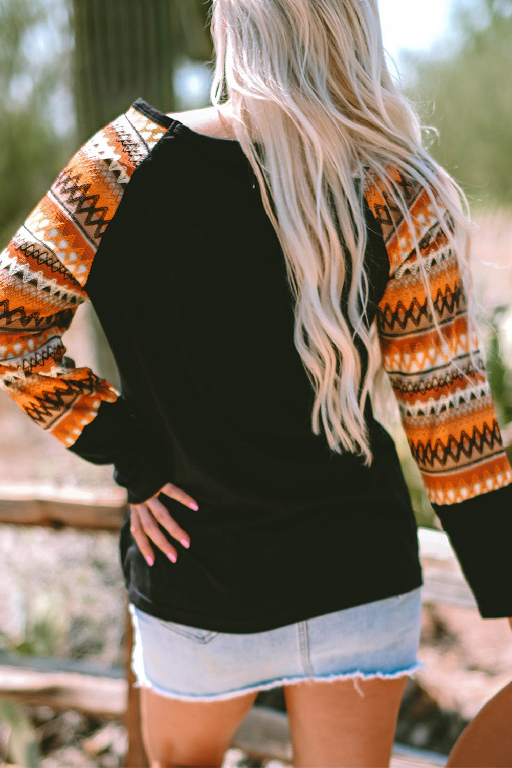 Orange Cute Pumpkin Graphic Geo Print Raglan Long Sleeve Tee