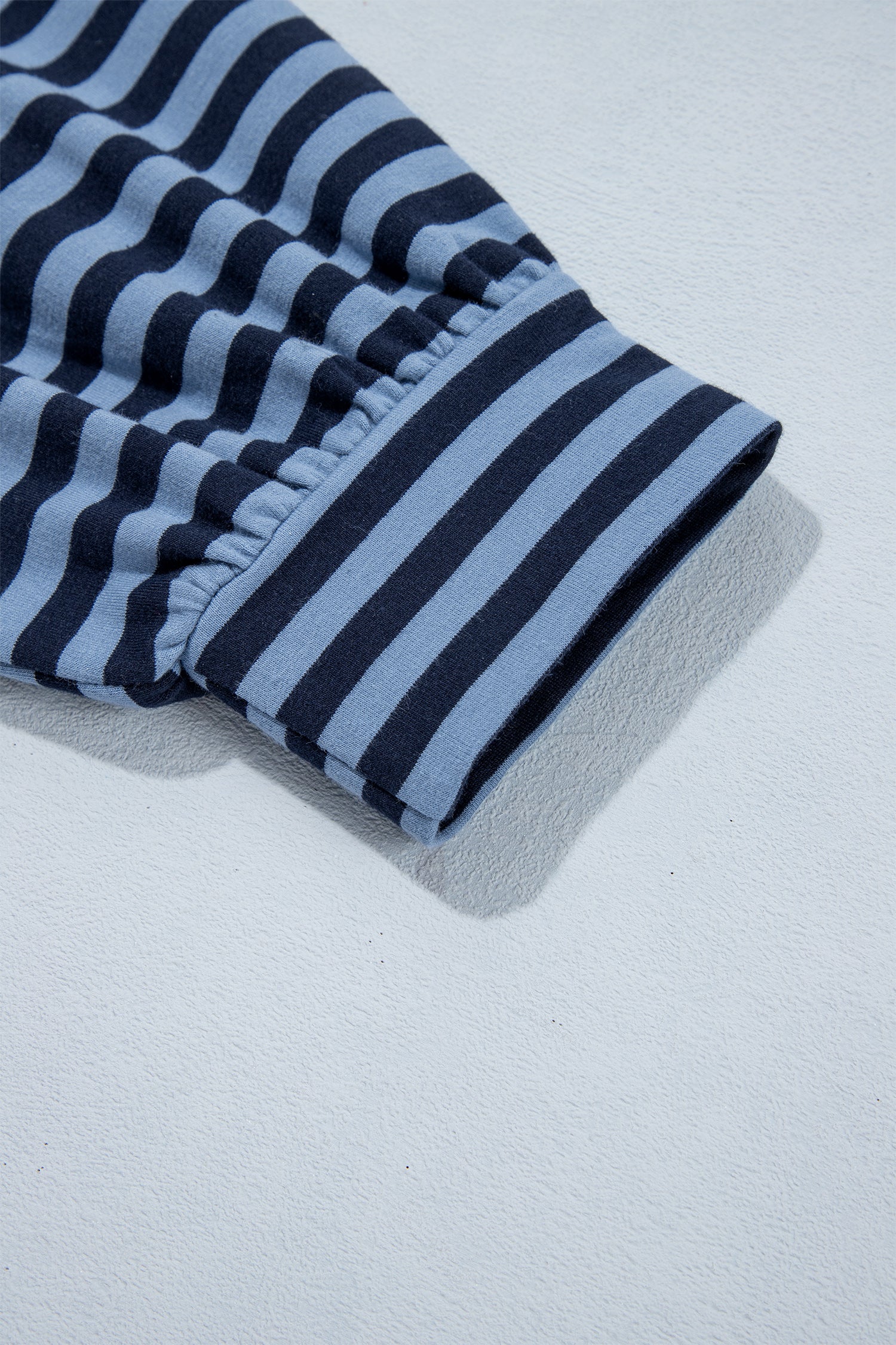 Blue Stripe Long Sleeve Drawstring Waist Plus Size Lounge Pants Set