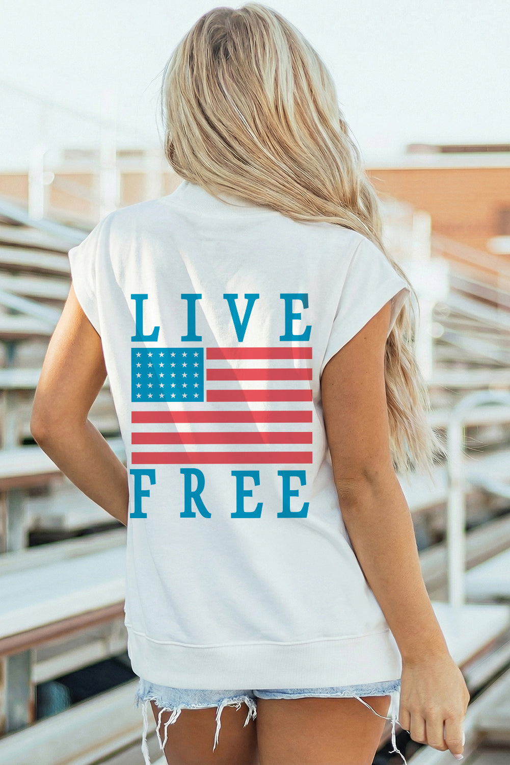 White American Flag LIVE FREE Double Side Printed High Neck Top