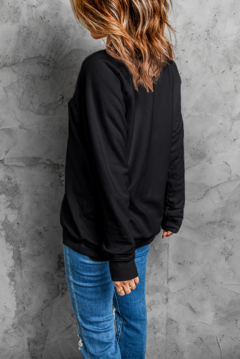 Black Spooky Face Printed Halloween Fashion Baggy Sweatshirt